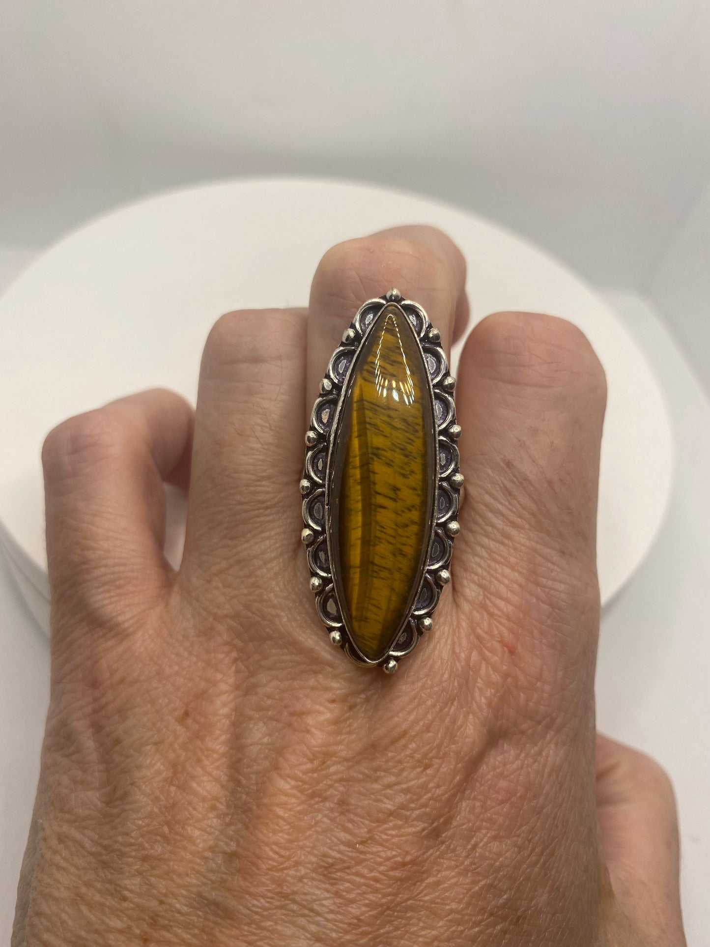 Vintage Tigers Eye Stone Silver Ring
