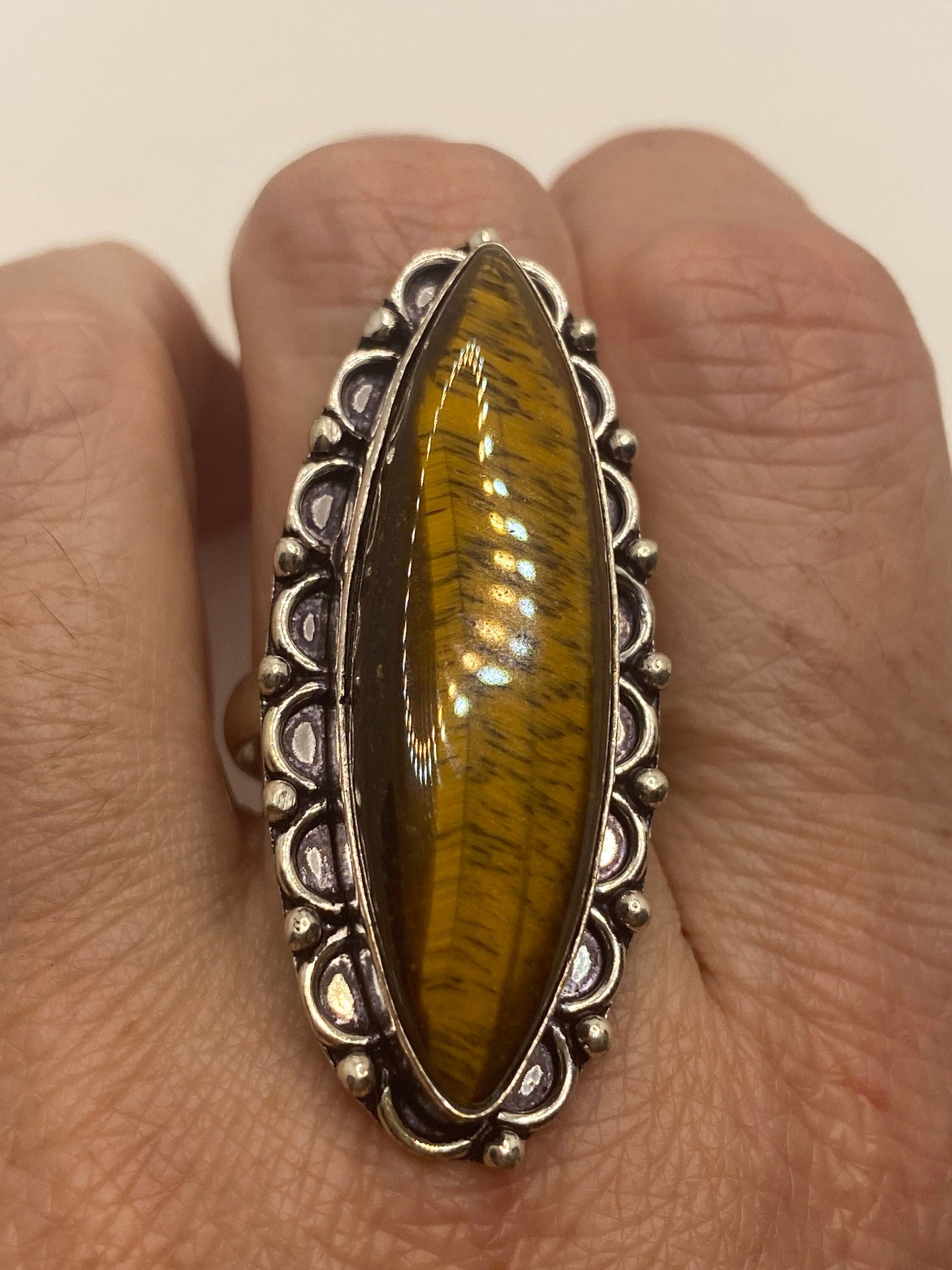 Vintage Tigers Eye Stone Silver Ring