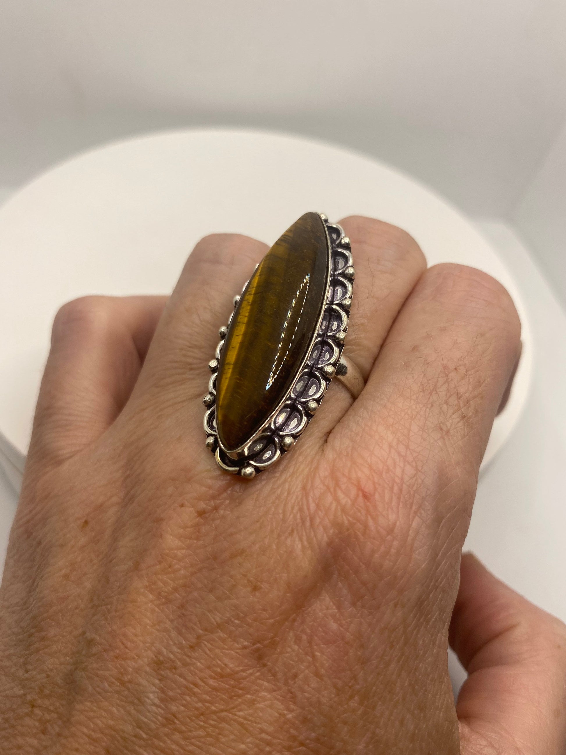Vintage Tigers Eye Stone Silver Ring