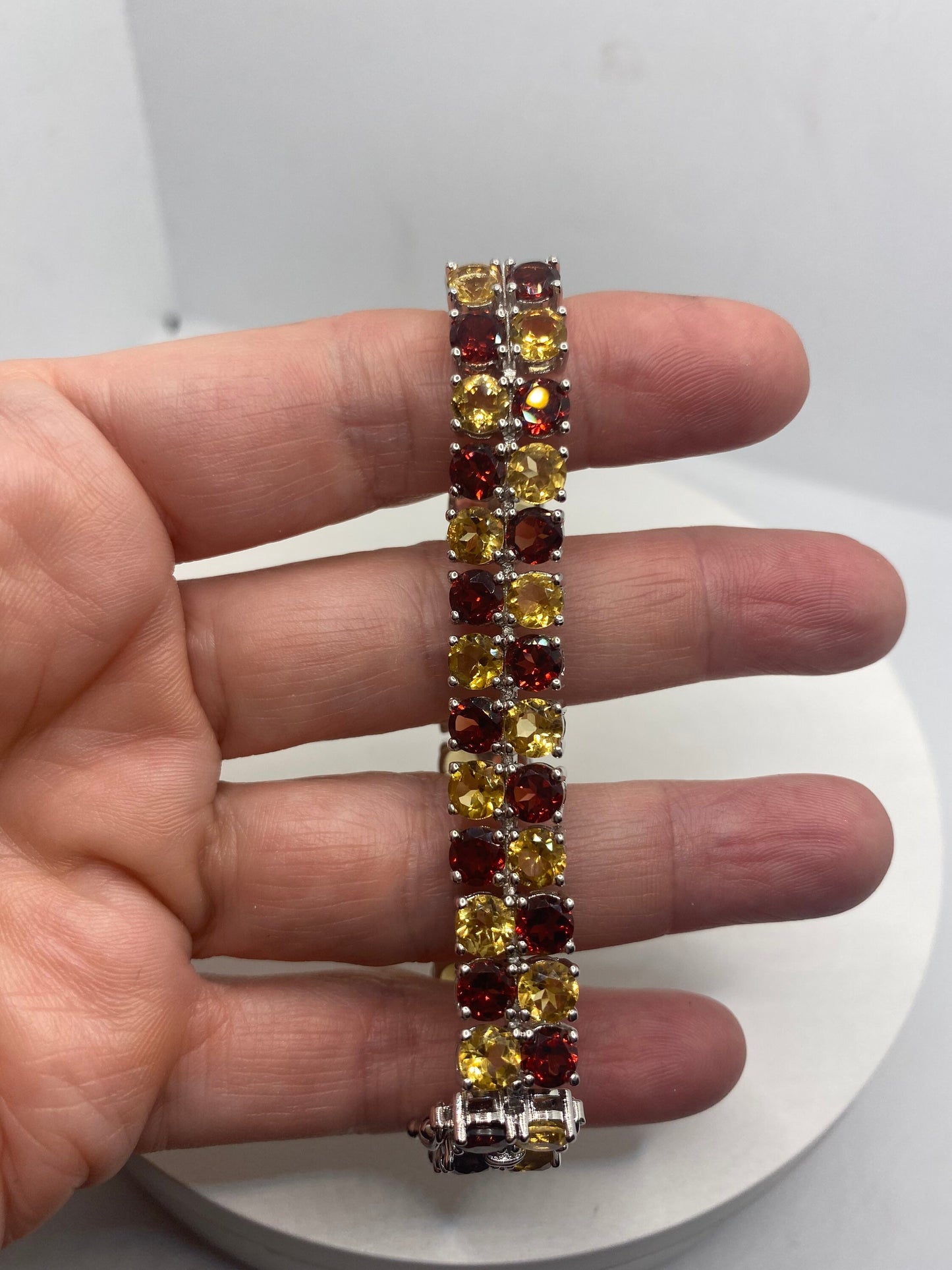 Vintage Garnet Citrine Bracelet in 925 Sterling Silver