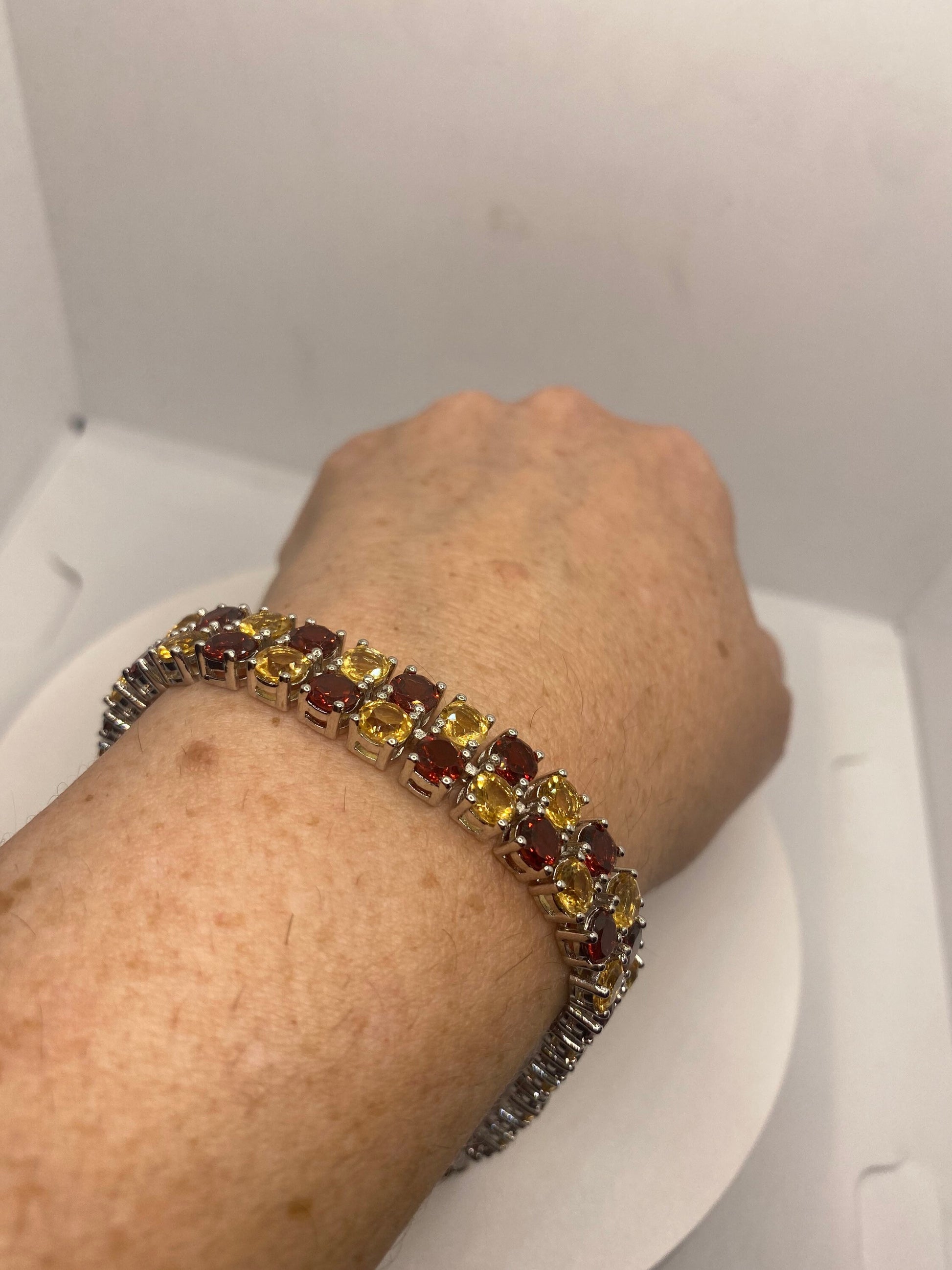 Vintage Garnet Citrine Bracelet in 925 Sterling Silver