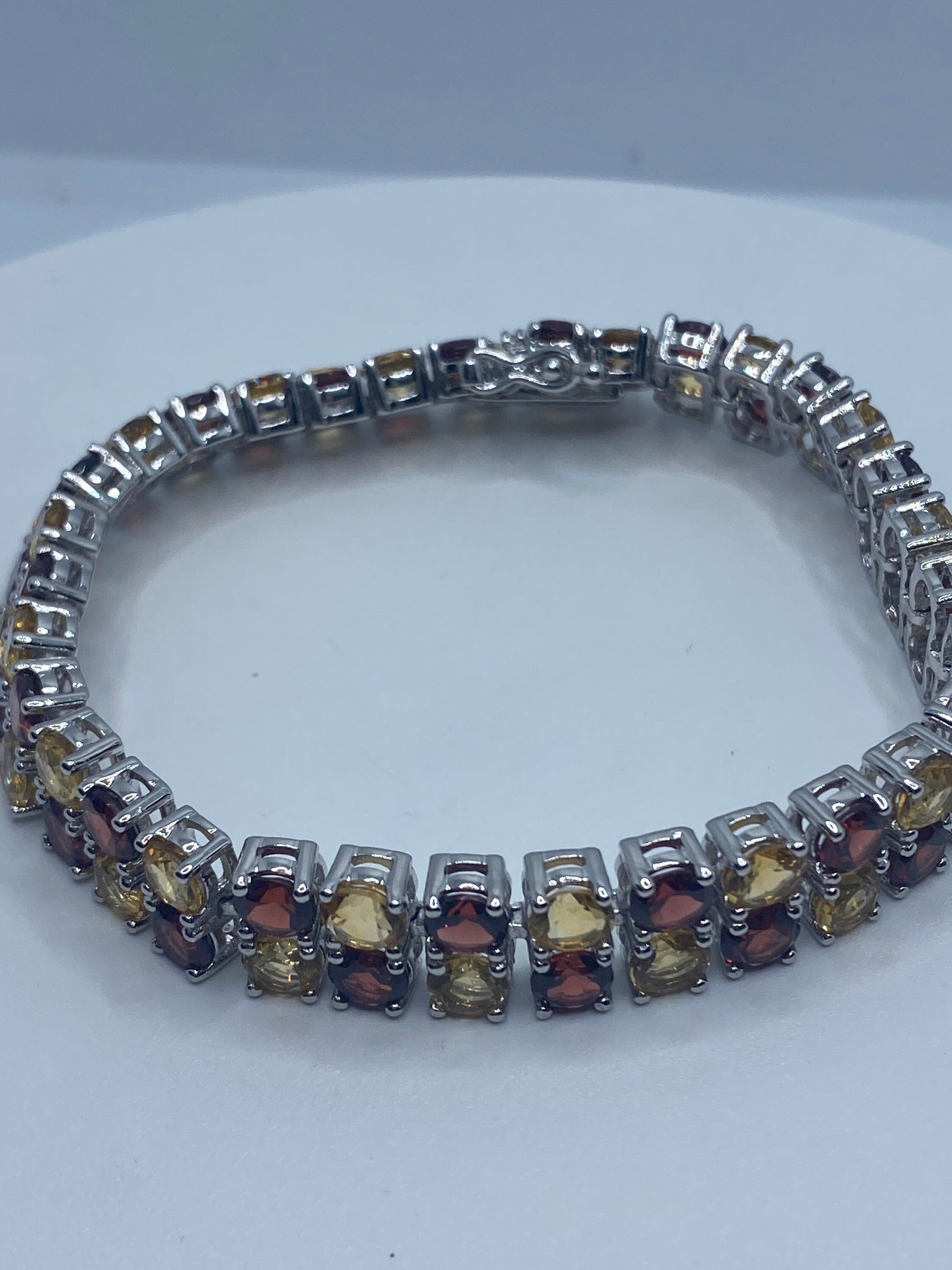 Vintage Garnet Citrine Bracelet in 925 Sterling Silver