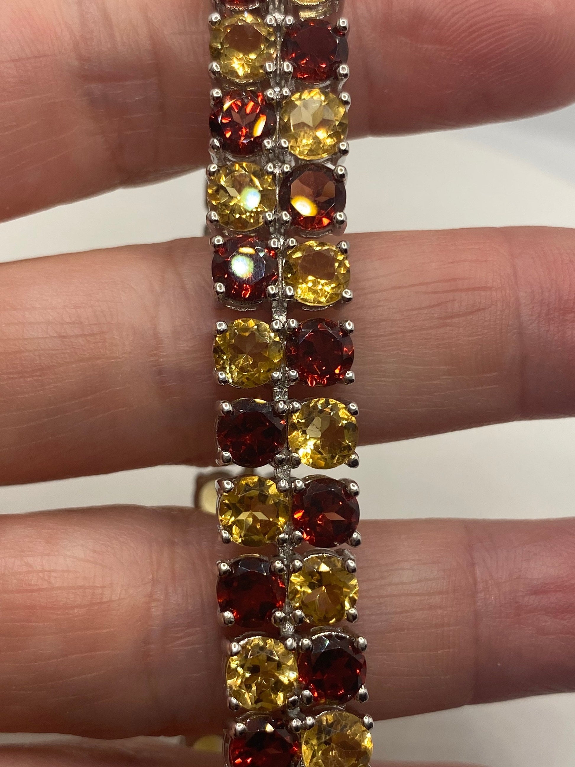 Vintage Garnet Citrine Bracelet in 925 Sterling Silver