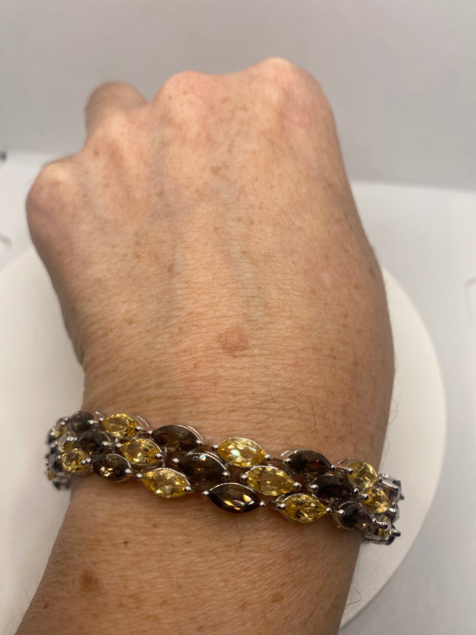 Vintage Citrine Smoky Topaz Bracelet in 925 Sterling Silver