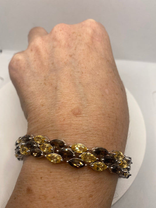 Vintage Citrine Smoky Topaz Bracelet in 925 Sterling Silver