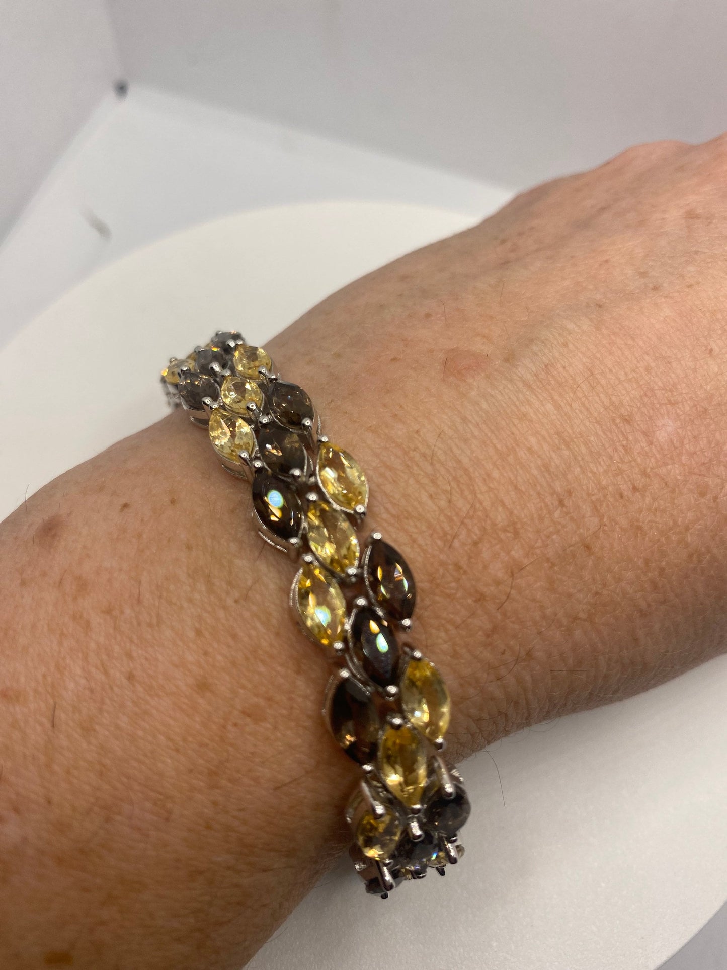 Vintage Citrine Smoky Topaz Bracelet in 925 Sterling Silver