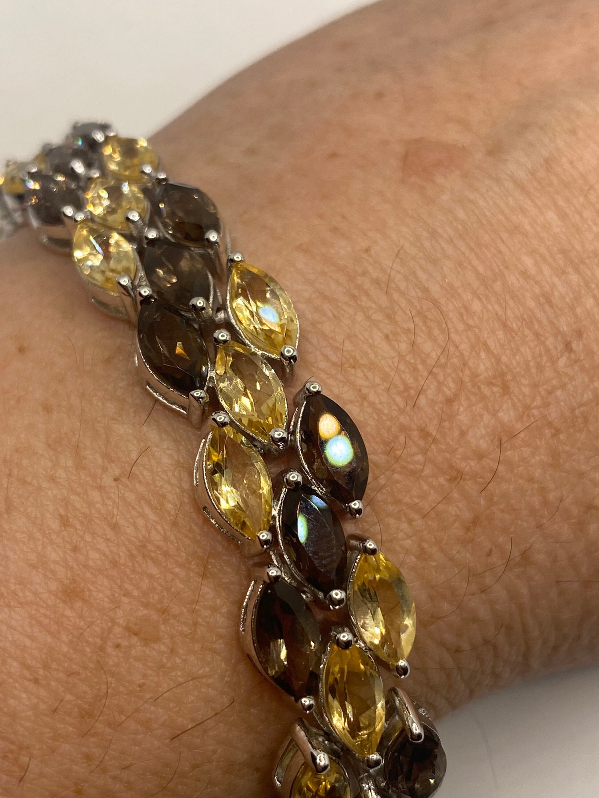 Vintage Citrine Smoky Topaz Bracelet in 925 Sterling Silver