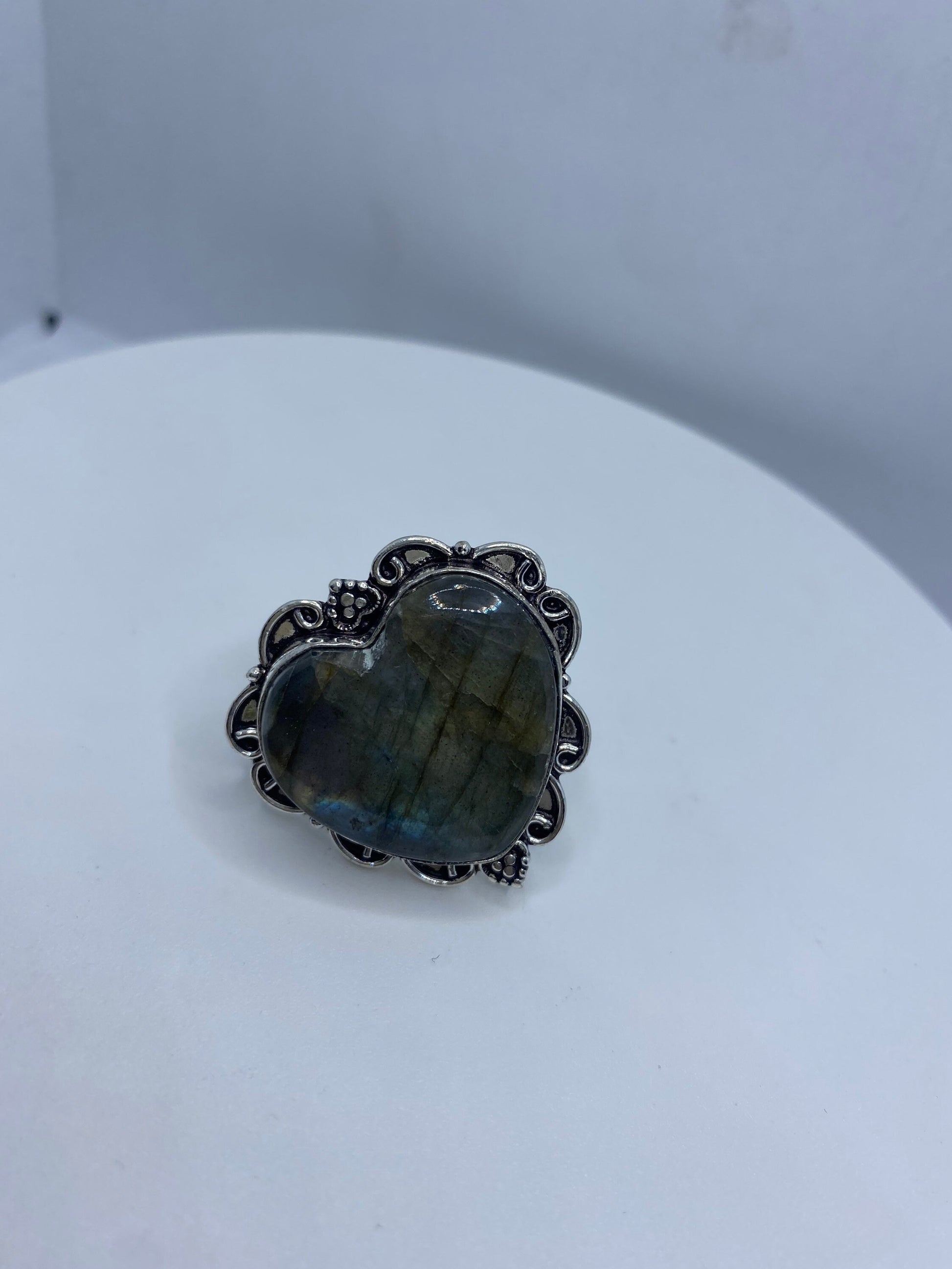 Vintage Heart Labradorite Silver Ring Size 7