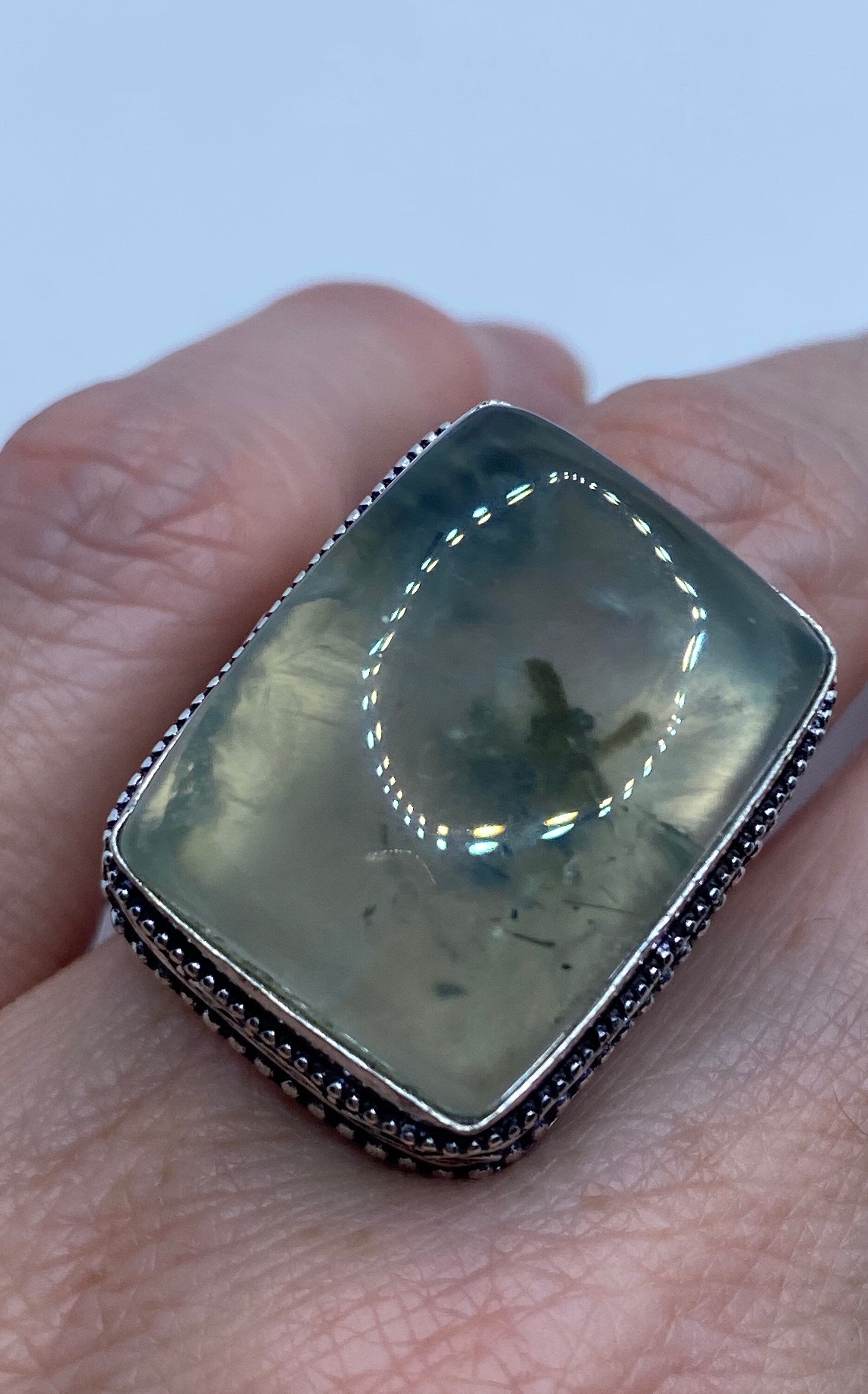 Vintage Green Moss Agate Ring Statement Cocktail Size 8