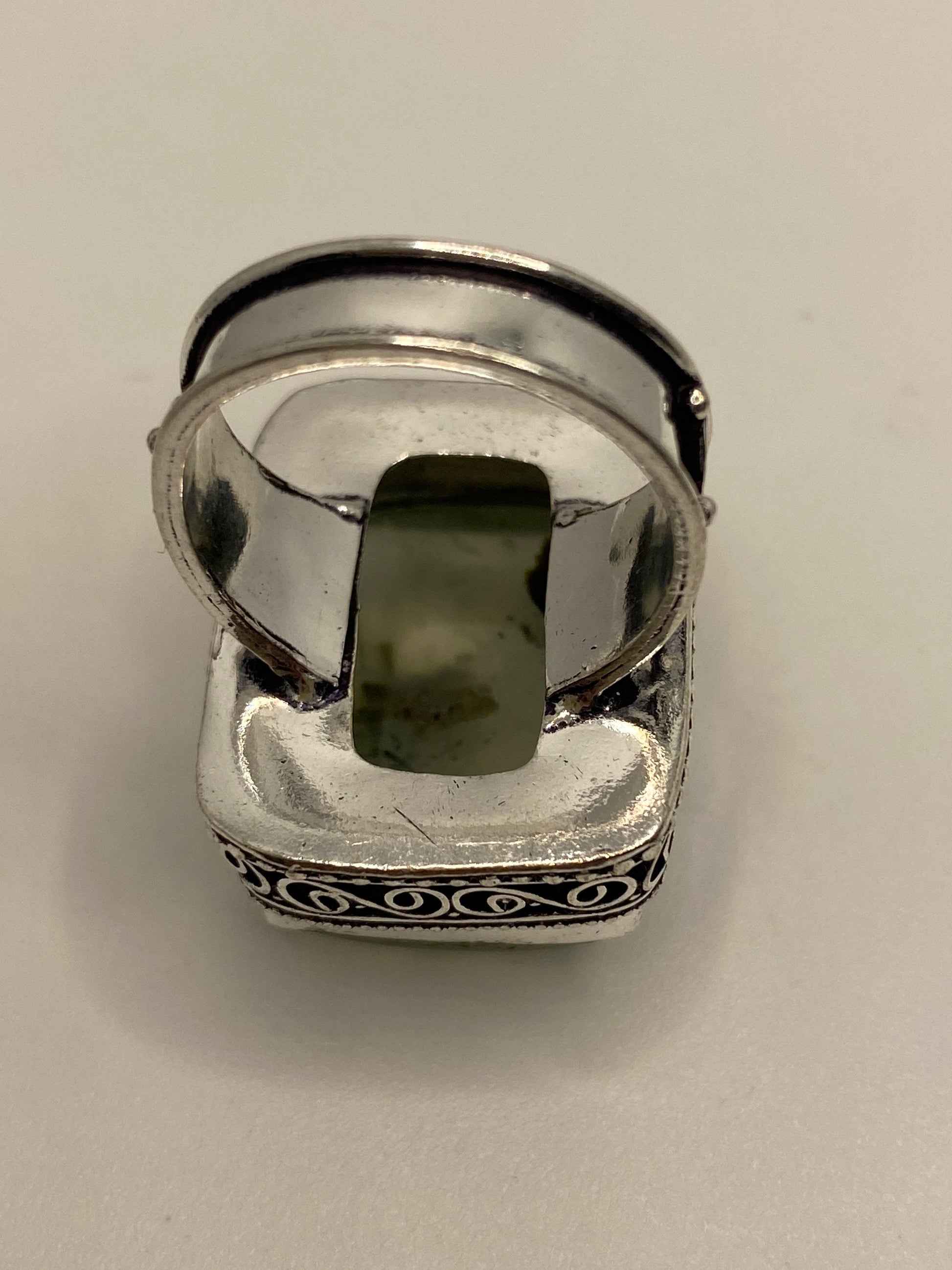 Vintage Green Moss Agate Ring Statement Cocktail Size 8