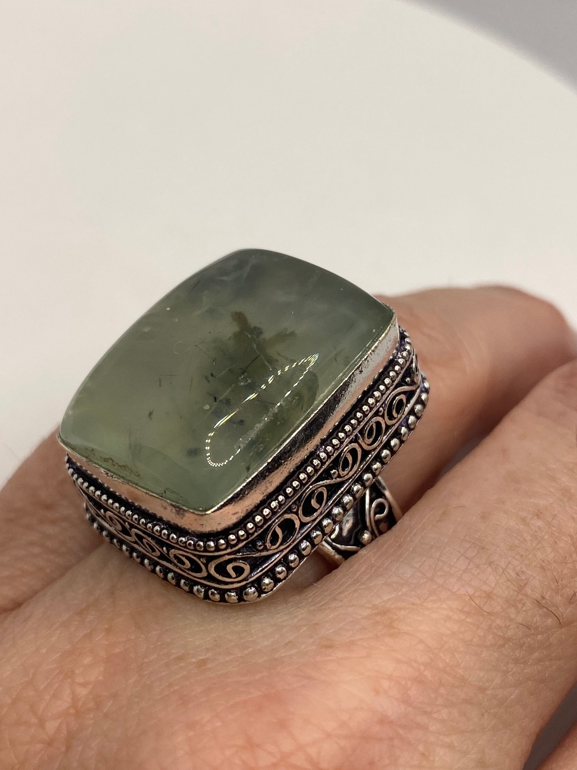 Vintage Green Moss Agate Ring Statement Cocktail Size 8