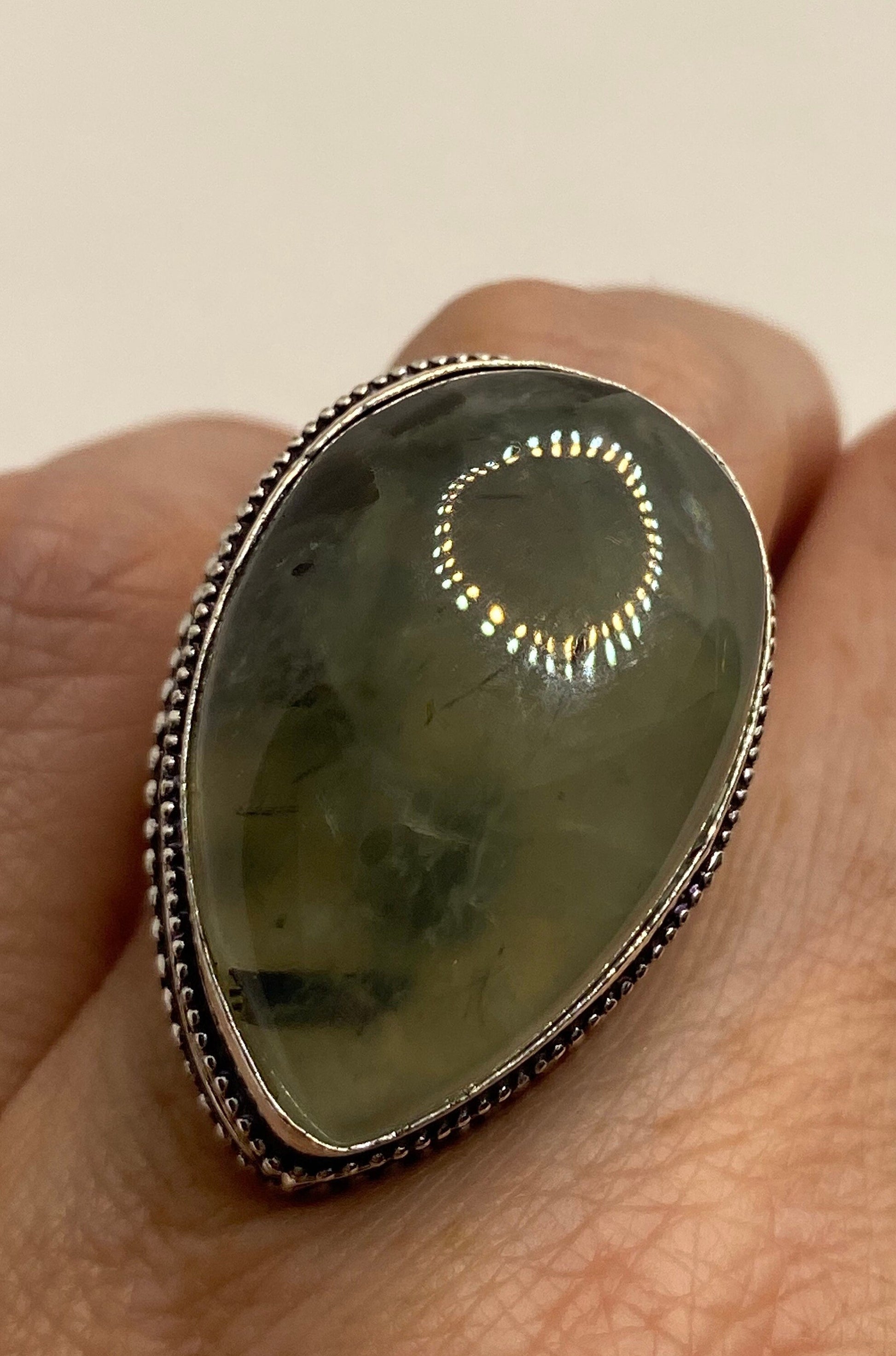 Vintage Green Moss Agate Ring Statement Cocktail Size 7