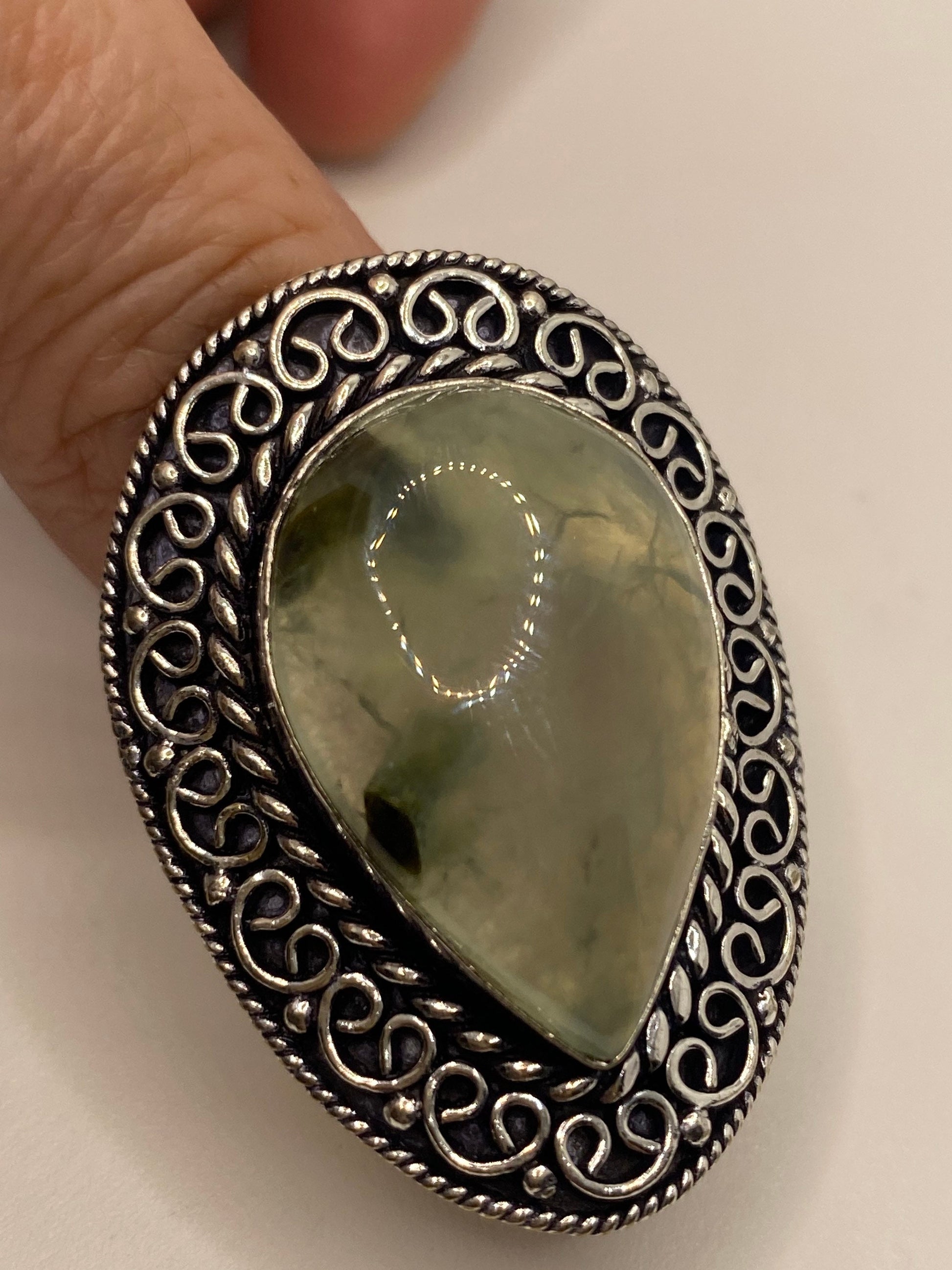 Vintage Green Moss Agate Ring Statement Cocktail Size 8.5