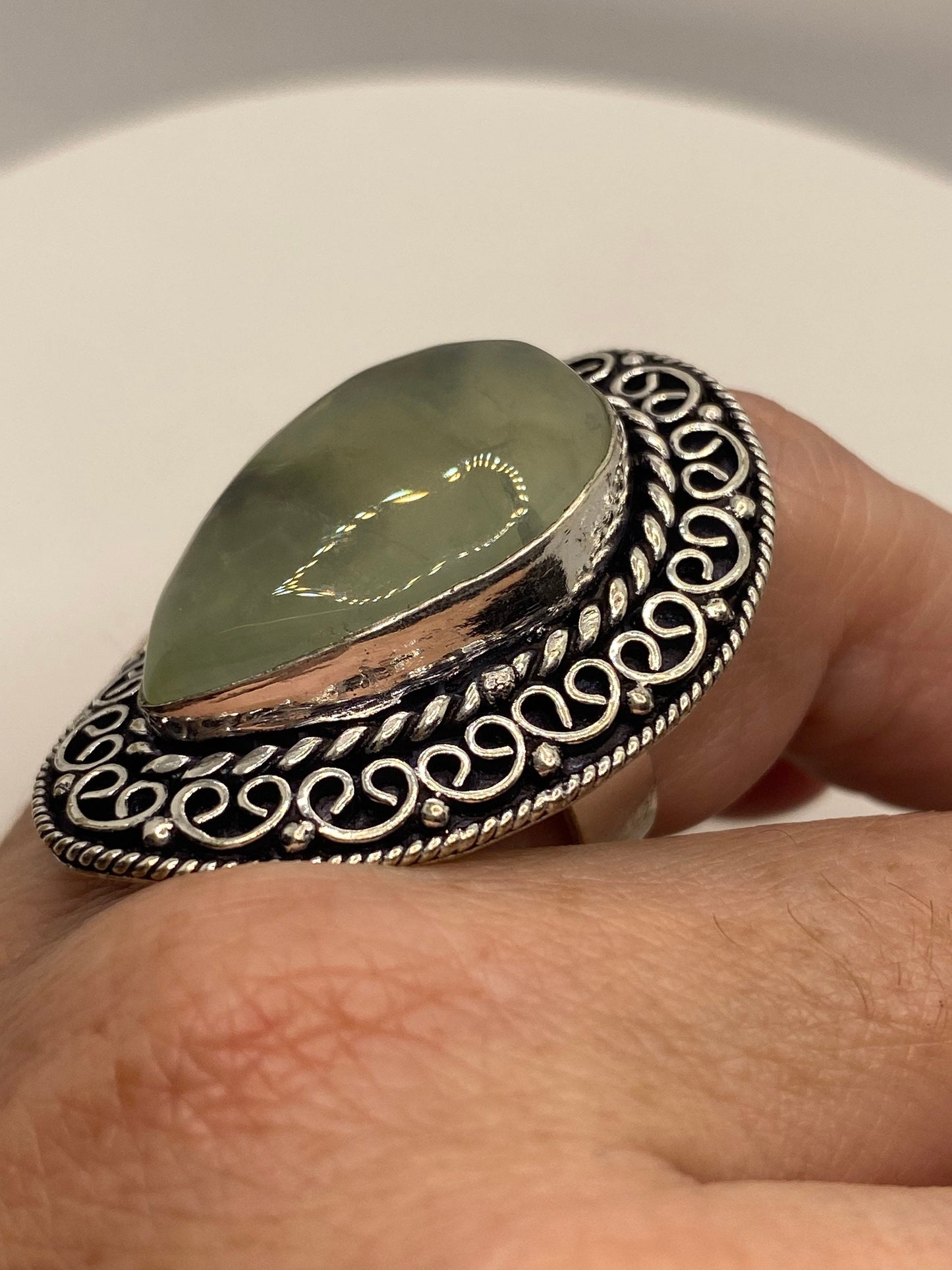 Vintage Green Moss Agate Ring Statement Cocktail Size 8.5