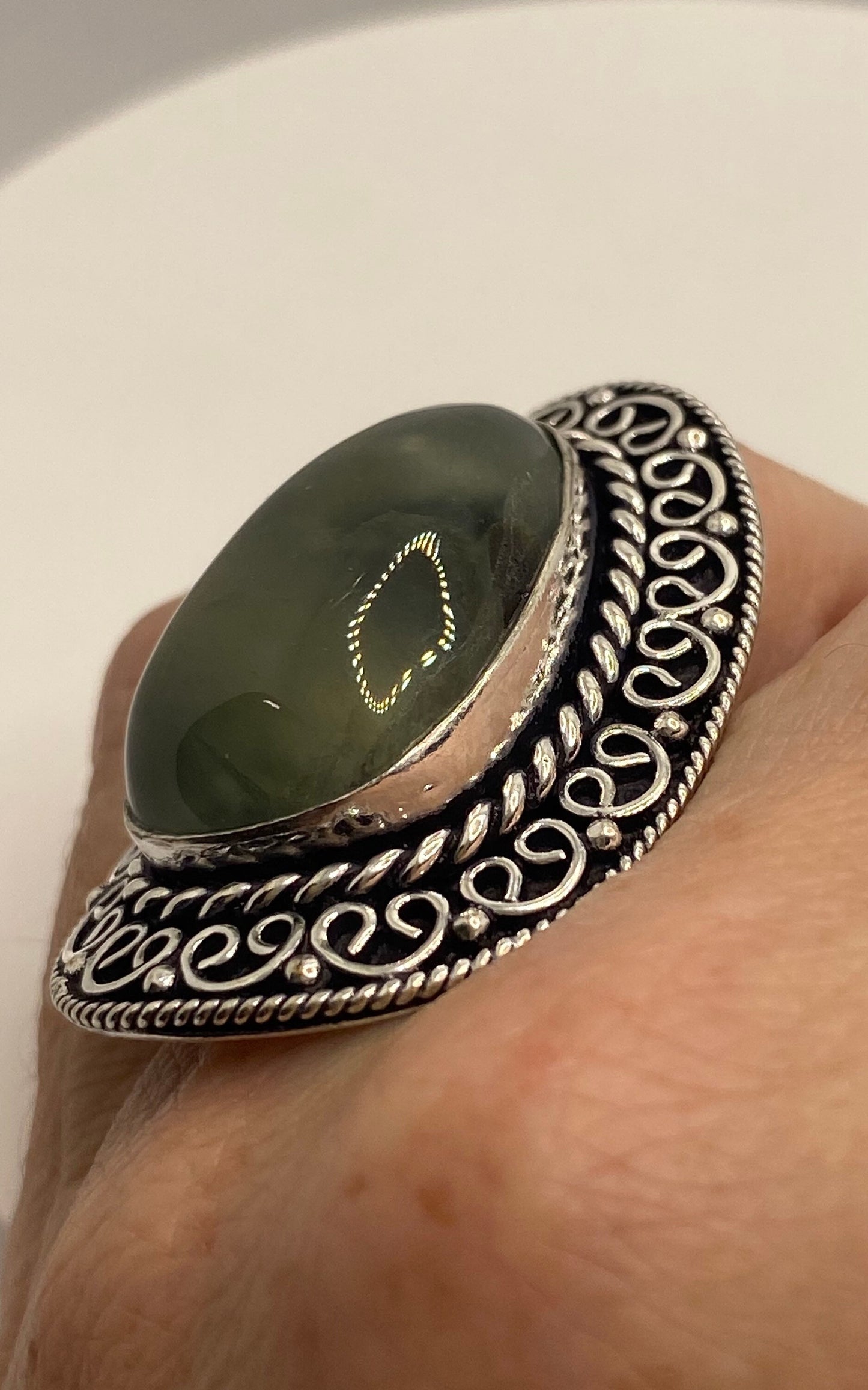 Vintage Green Moss Agate Ring Statement Cocktail Size 6