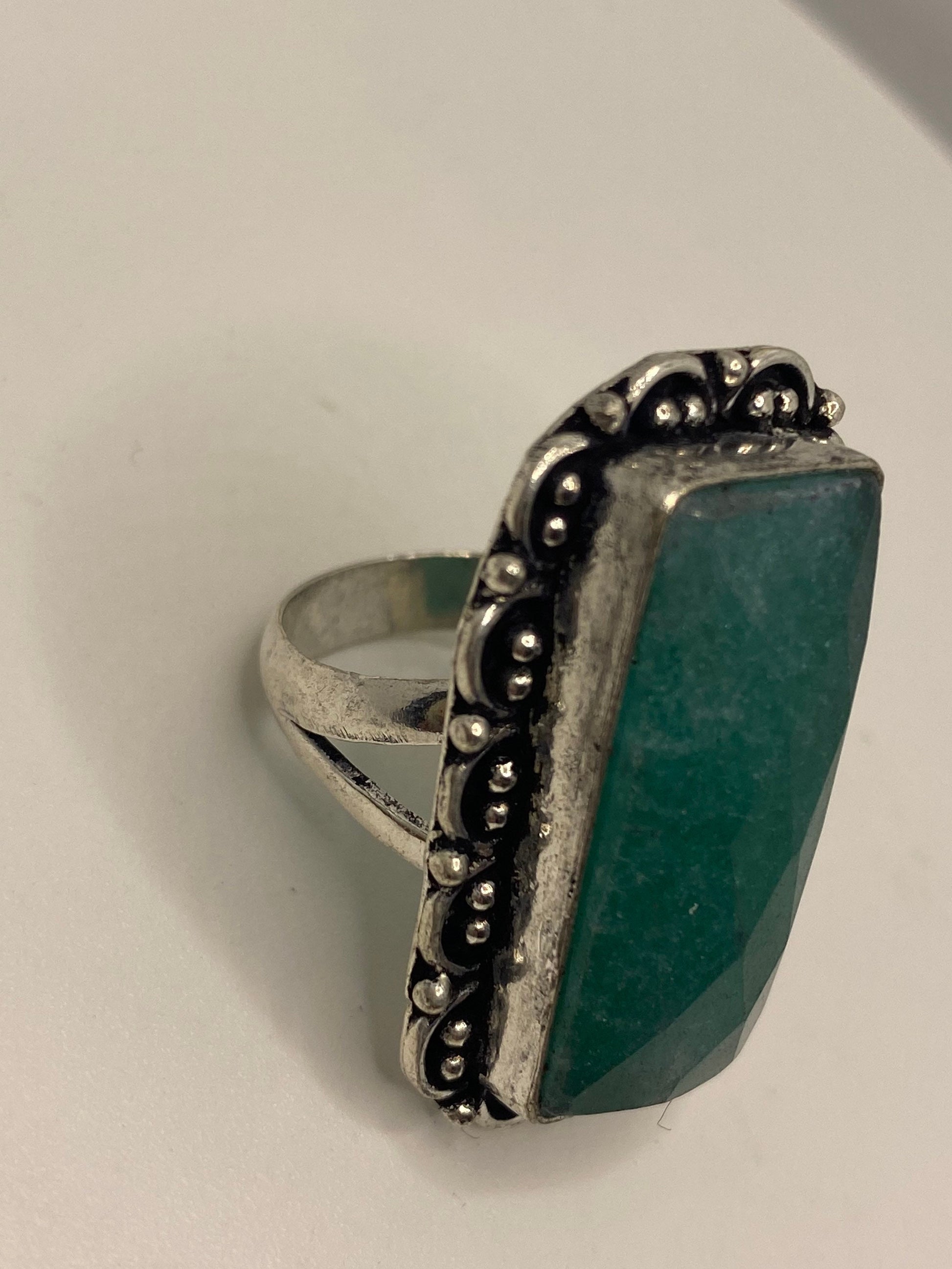 Vintage Raw Green Emerald White Bronze Silver Cocktail Ring Size 6.5