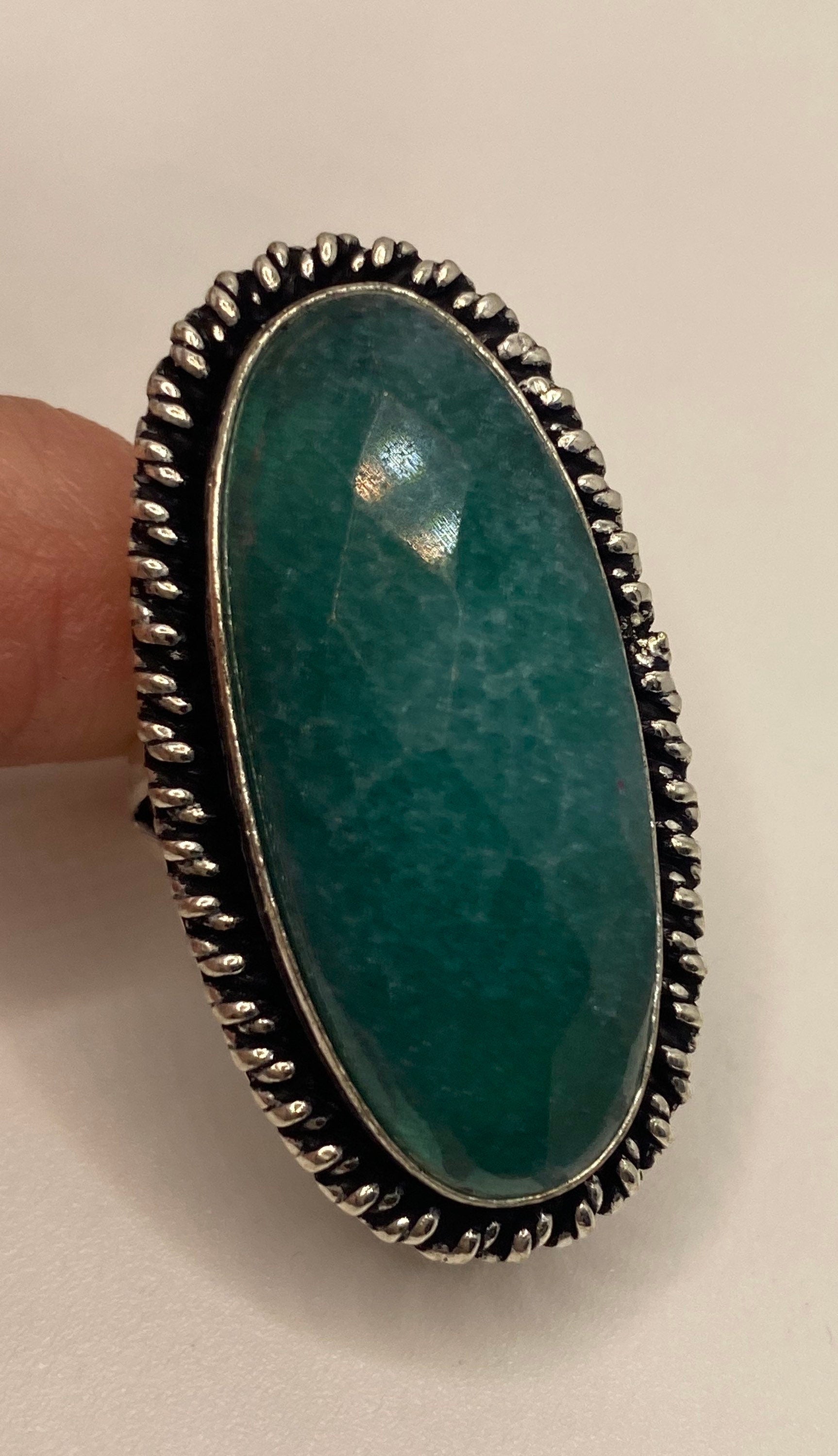 Vintage Raw Green Emerald White Bronze Silver Cocktail Ring Size 6