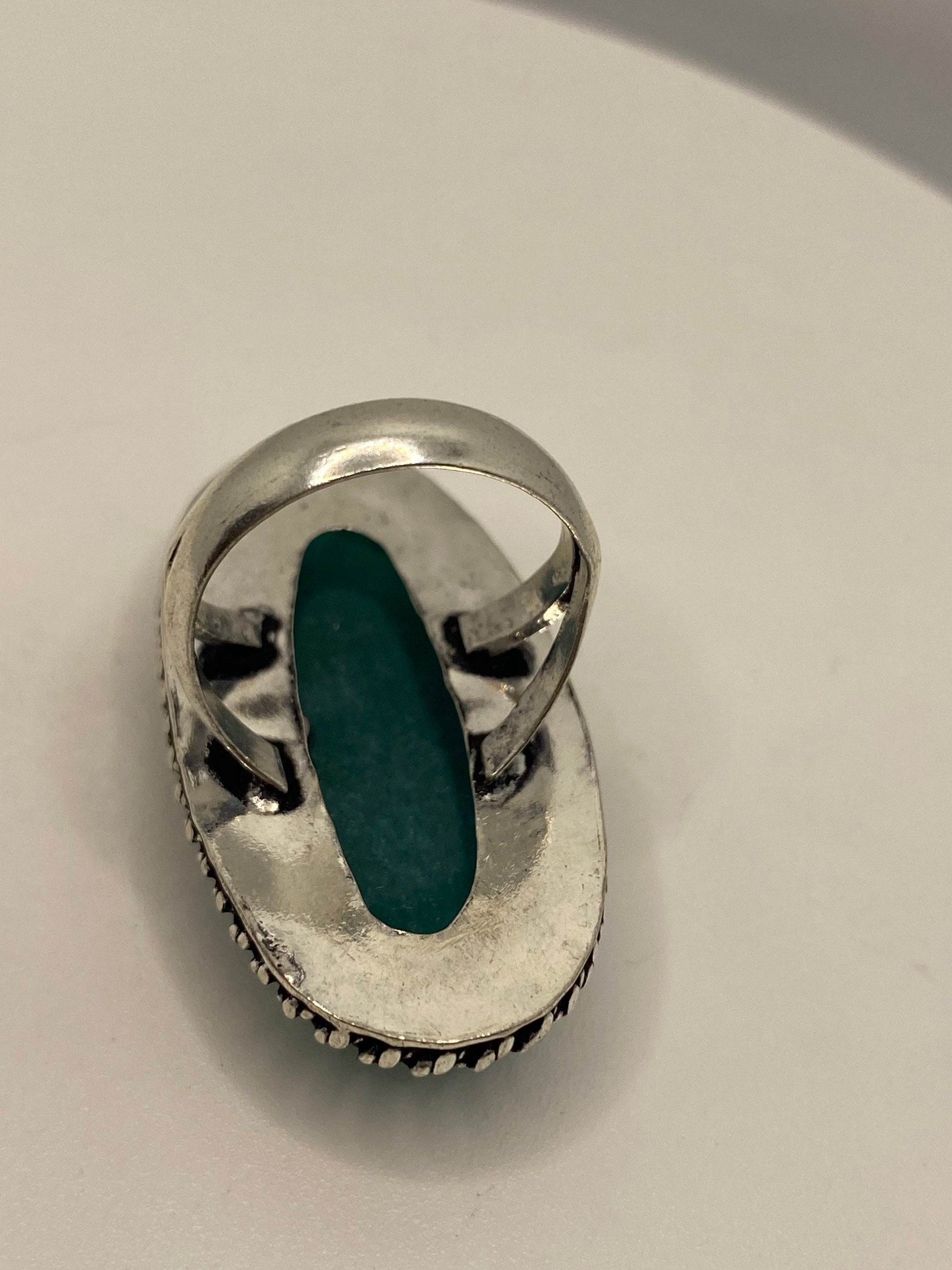 Vintage Raw Green Emerald White Bronze Silver Cocktail Ring Size 6