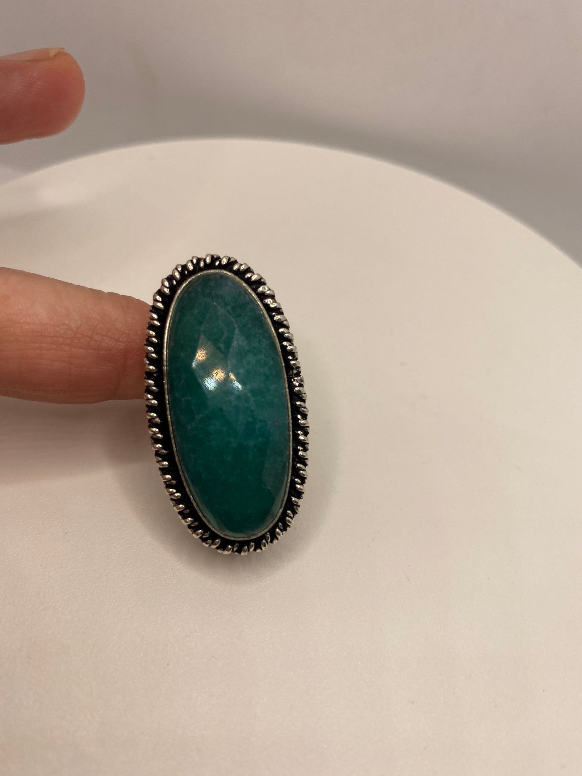 Vintage Raw Green Emerald White Bronze Silver Cocktail Ring Size 6