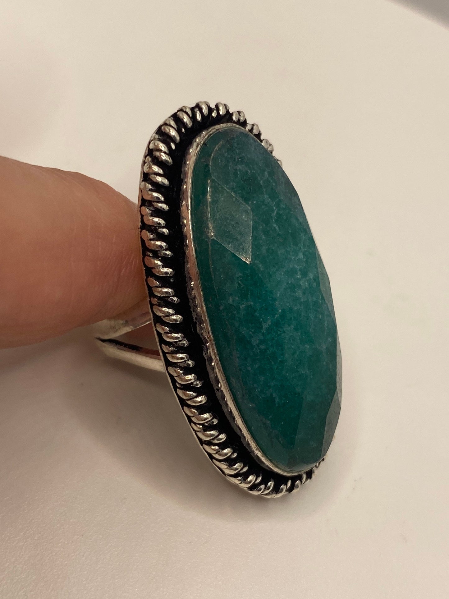 Vintage Raw Green Emerald White Bronze Silver Cocktail Ring Size 6