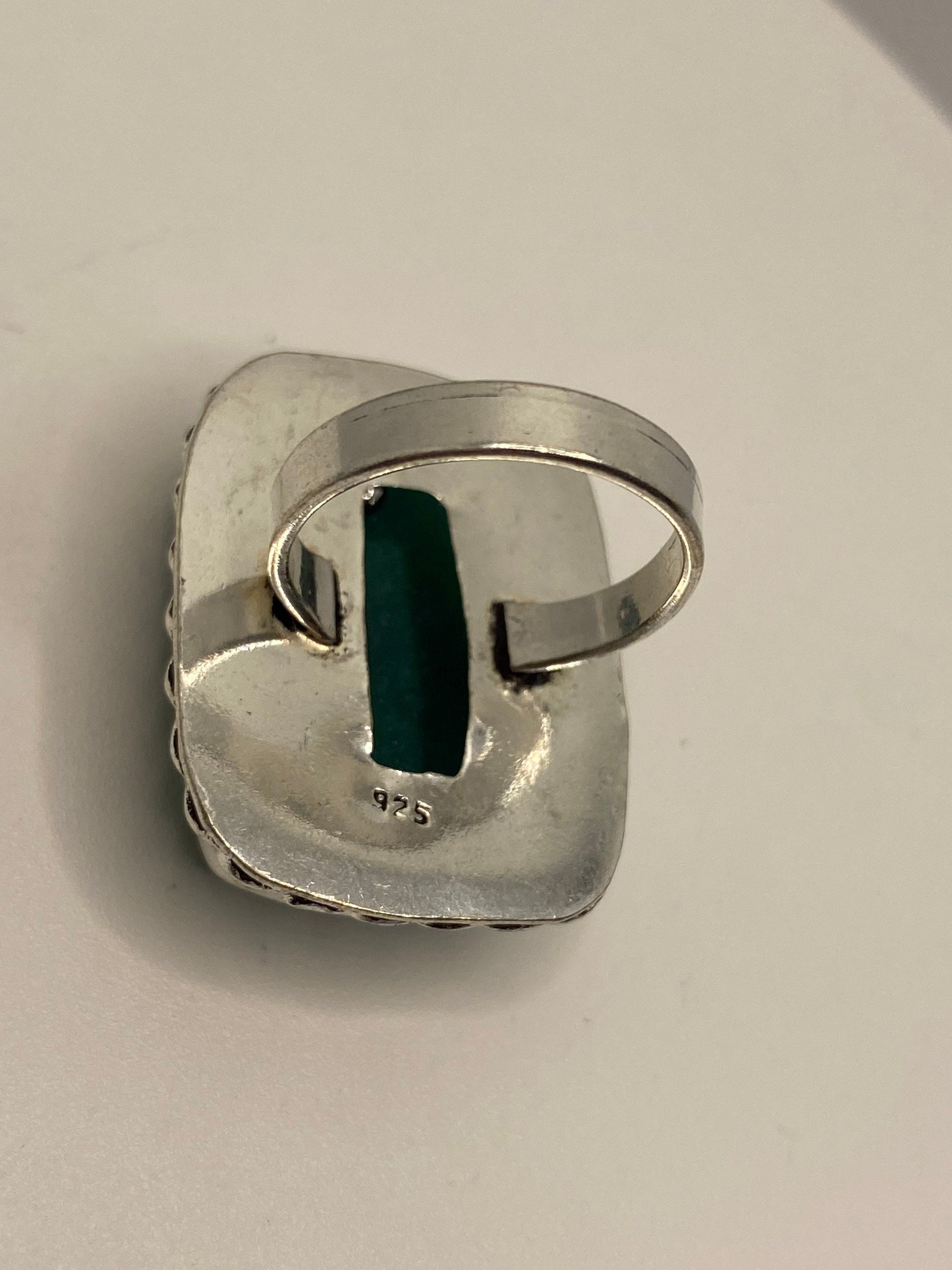 Vintage Raw Green Emerald White Bronze Silver Cocktail Ring Size 8