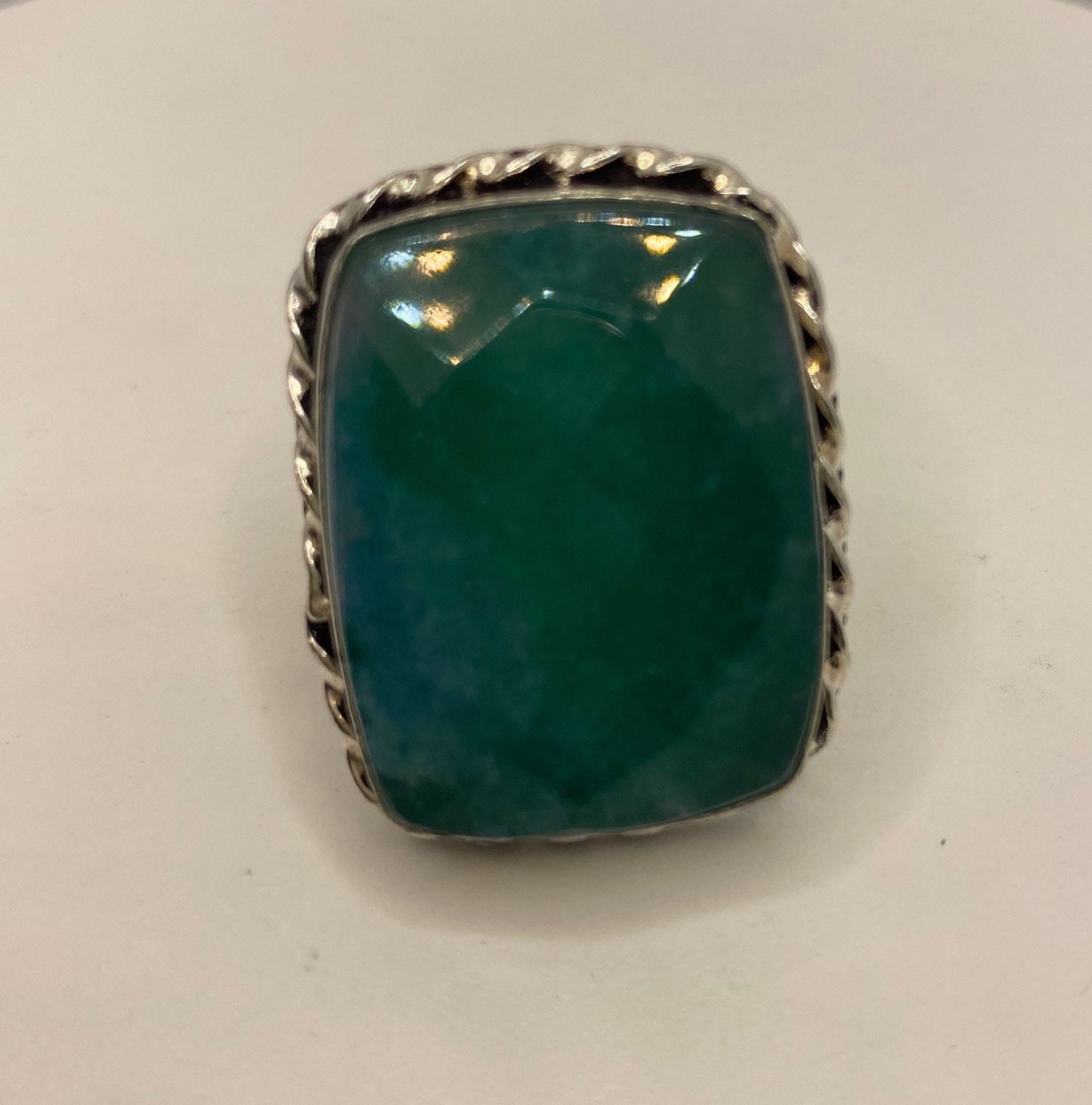 Vintage Raw Green Emerald White Bronze Silver Cocktail Ring Size 8