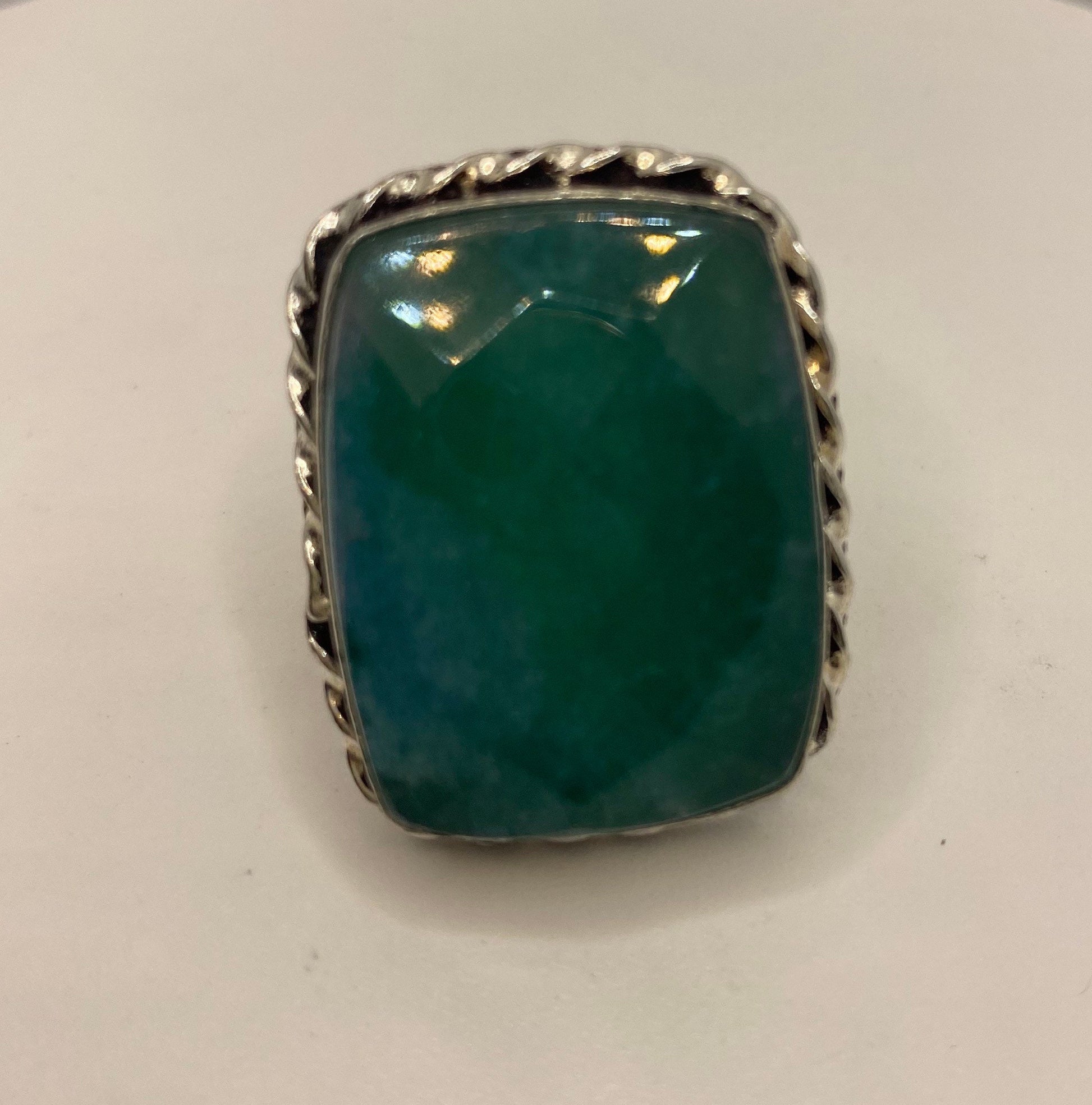 Vintage Raw Green Emerald White Bronze Silver Cocktail Ring Size 8