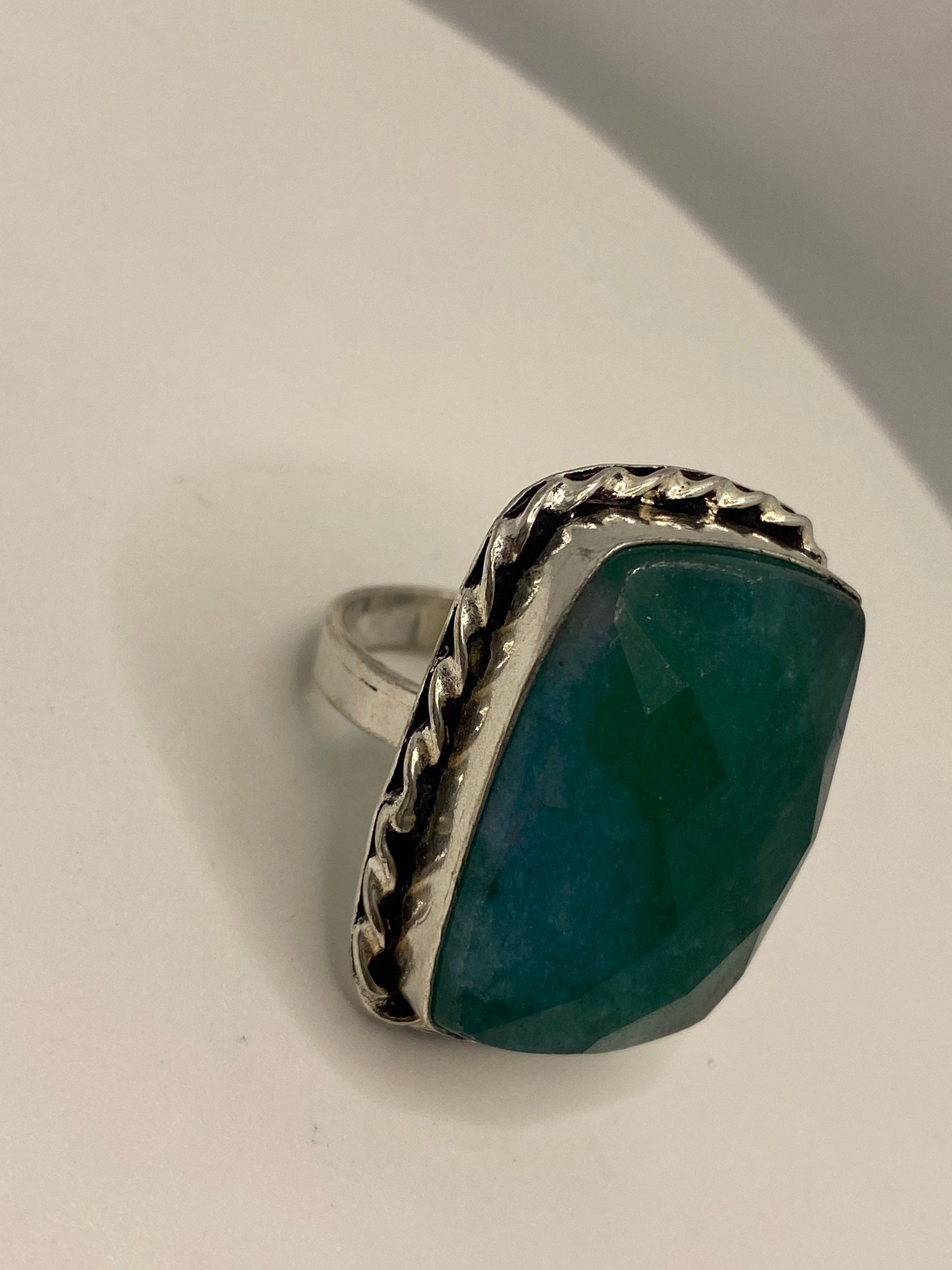 Vintage Raw Green Emerald White Bronze Silver Cocktail Ring Size 8