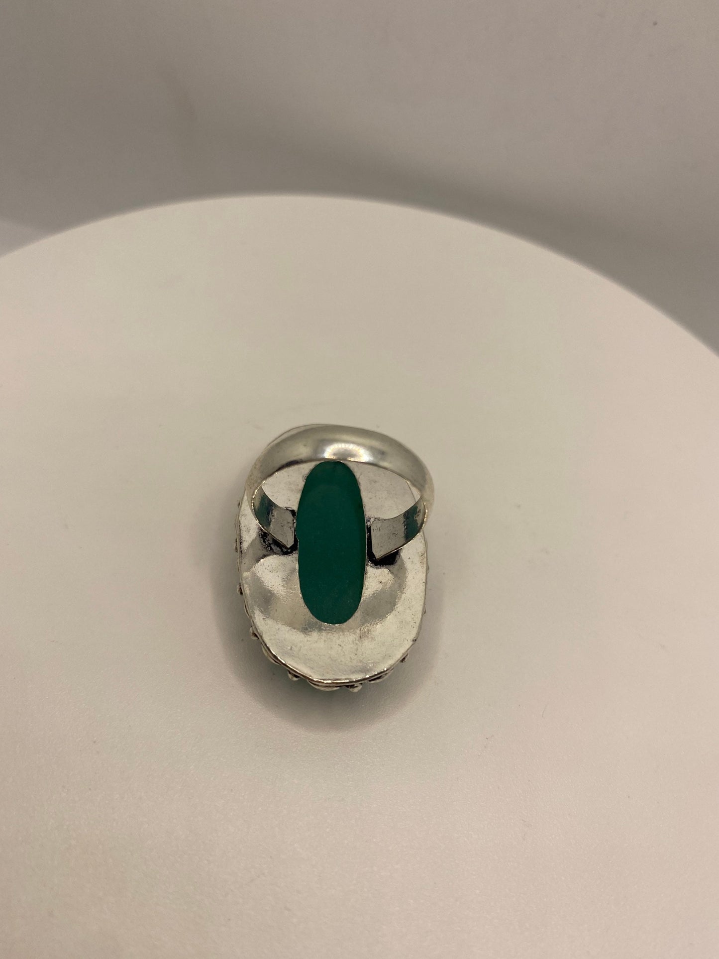 Vintage Raw Green Emerald White Bronze Silver Cocktail Ring Size 6.5