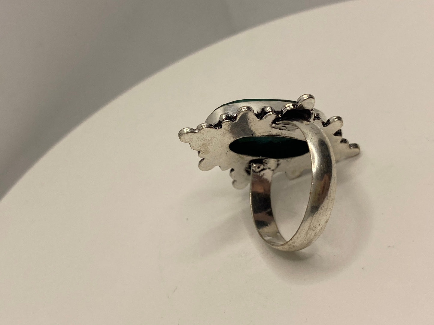 Vintage Raw Green Emerald White Bronze Silver Cocktail Ring Size 9