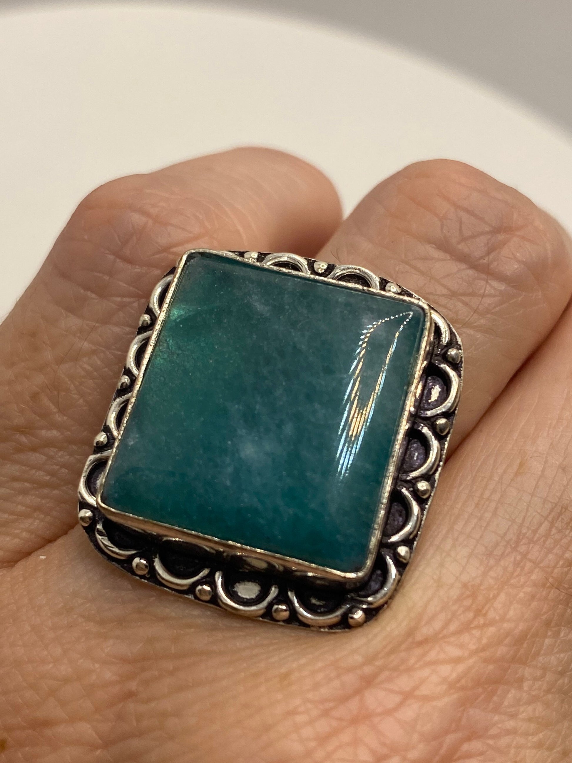 Vintage Green Raw Emerald 925 Sterling Silver Ring Size 7