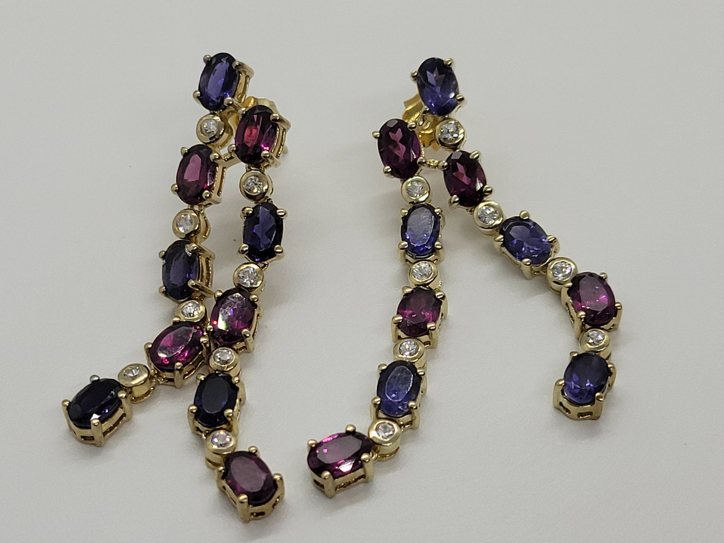 Vintage Genuine Blue Iolite and Garnet Gemstone Filigree Sterling Silver Shoulder Duster dangle earrings