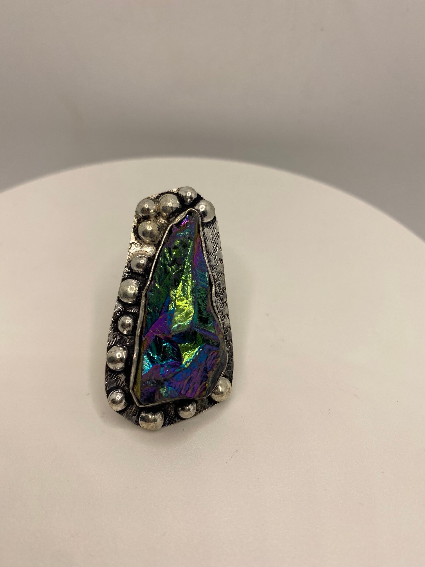 Vintage Mystic Peacock Ore Silver Cocktail Ring Size 5.5