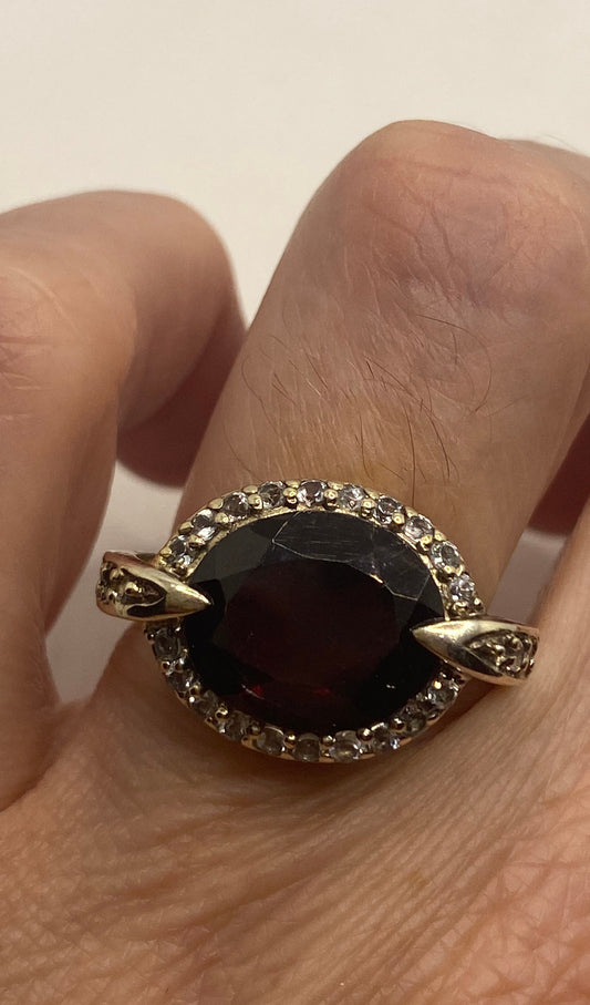 Vintage Red Bohemian Garnet Ring 925 Sterling Silver Cocktail Statement