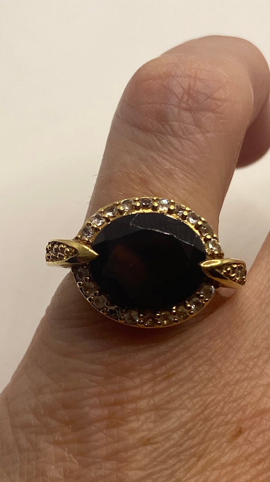 Vintage Red Bohemian Garnet Ring Golden 925 Sterling Silver Cocktail Statement