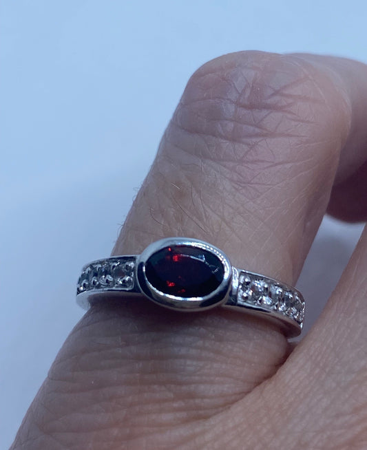Vintage Red Bohemian Garnet Ring 925 Sterling Silver Cocktail Statement