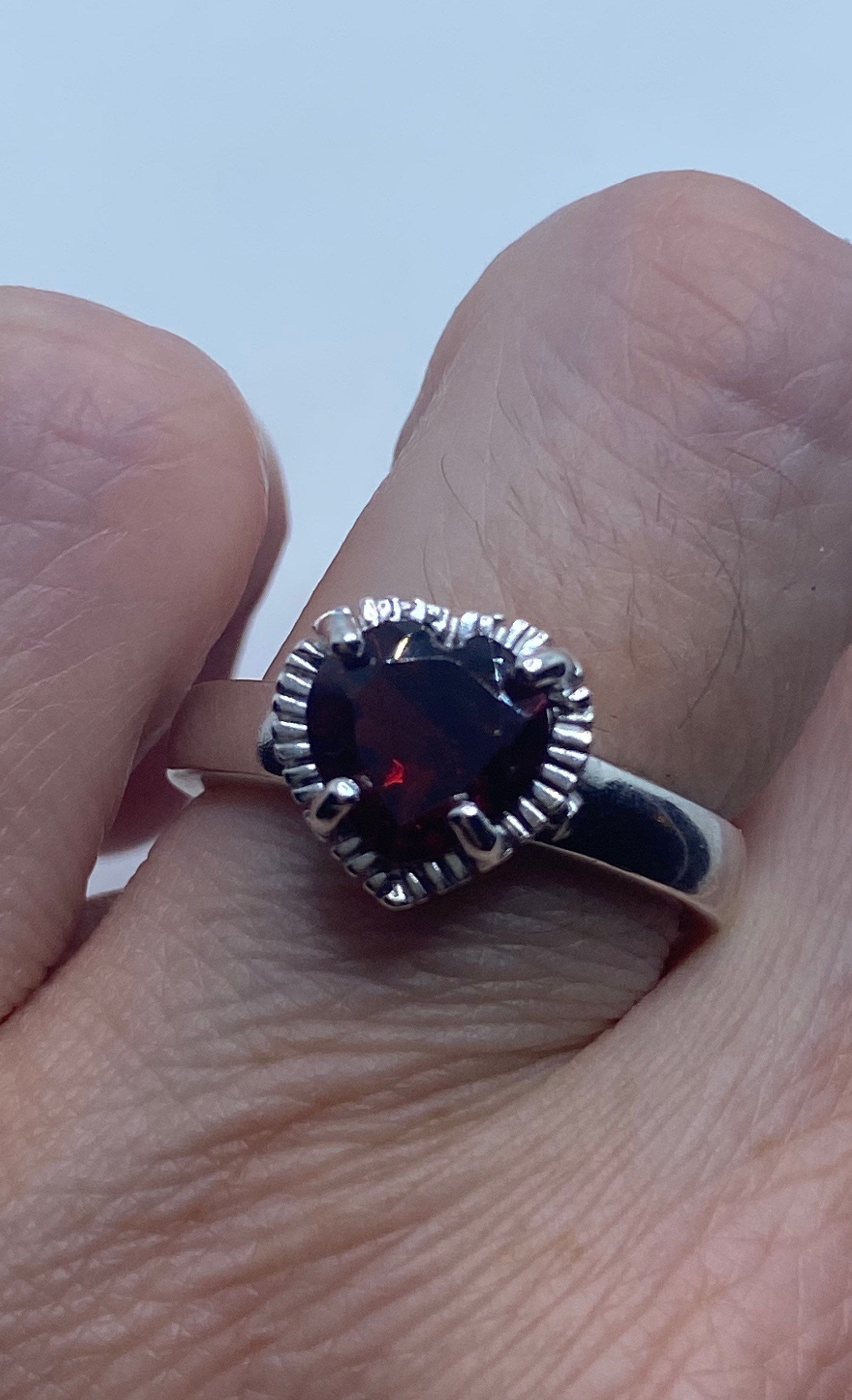 Vintage Red Bohemian Garnet Ring 925 Sterling Silver Cocktail Statement