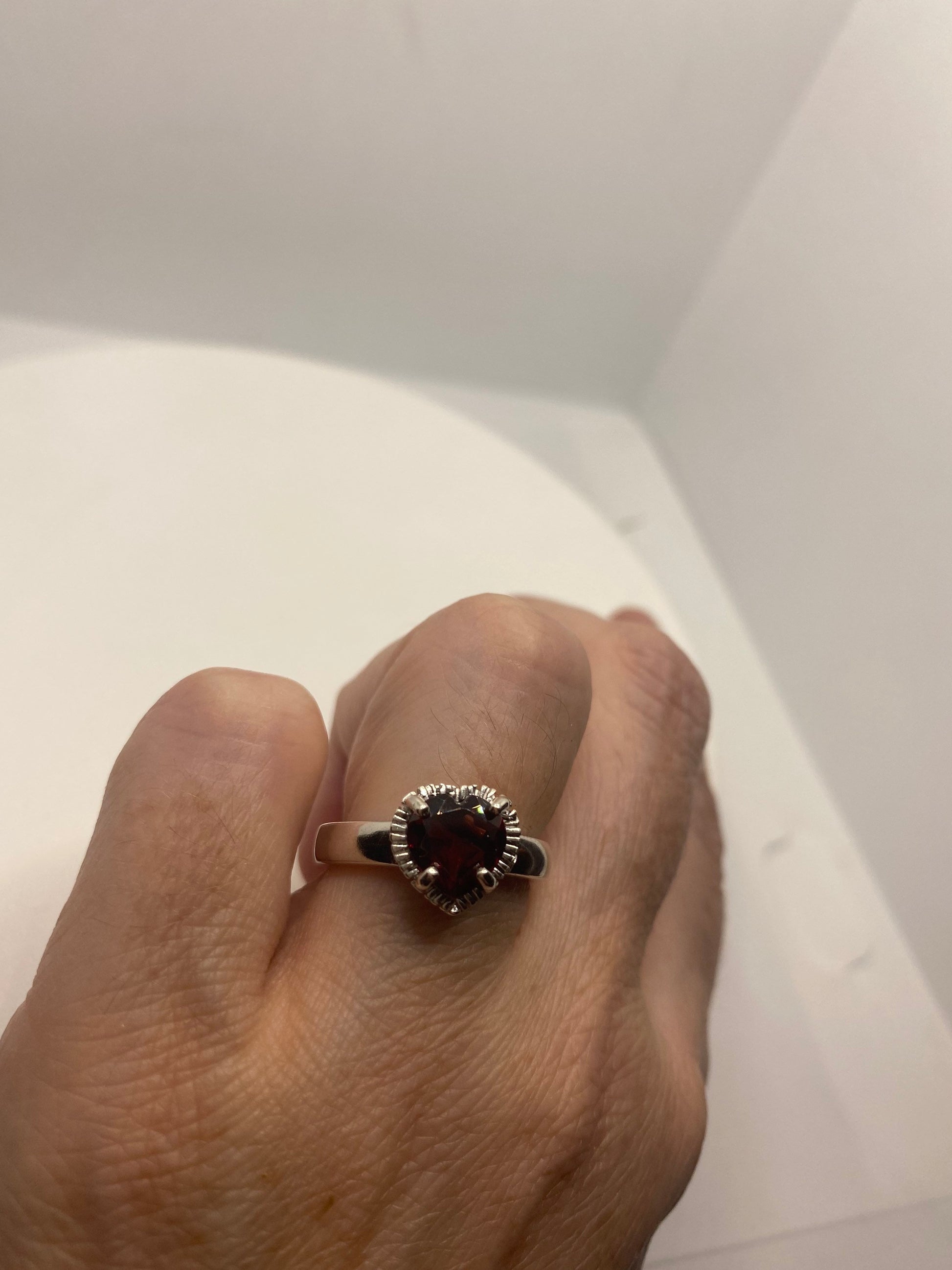 Vintage Red Bohemian Garnet Ring 925 Sterling Silver Cocktail Statement