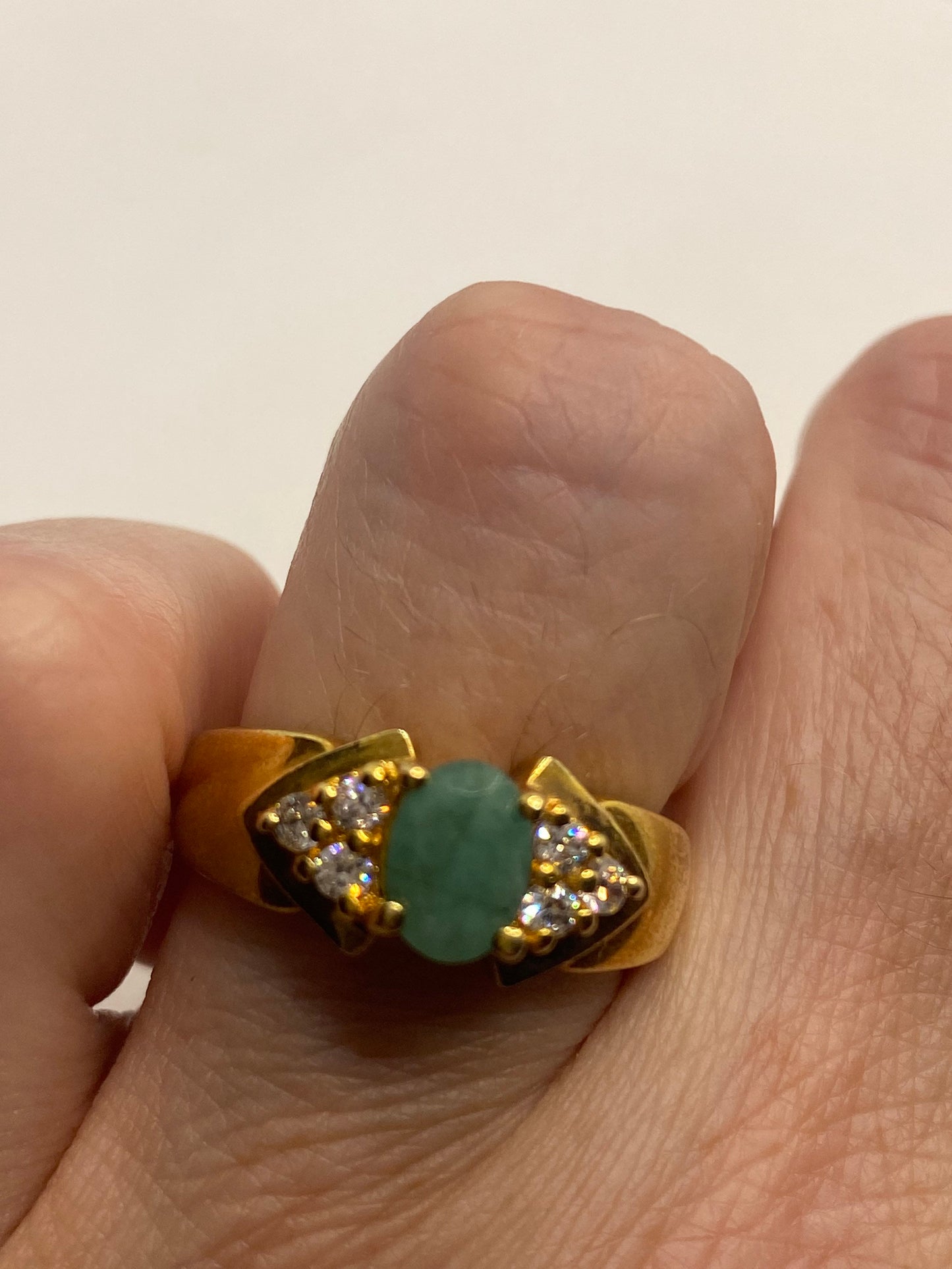 Vintage Green Emerald Golden 925 Sterling Silver Cocktail Ring