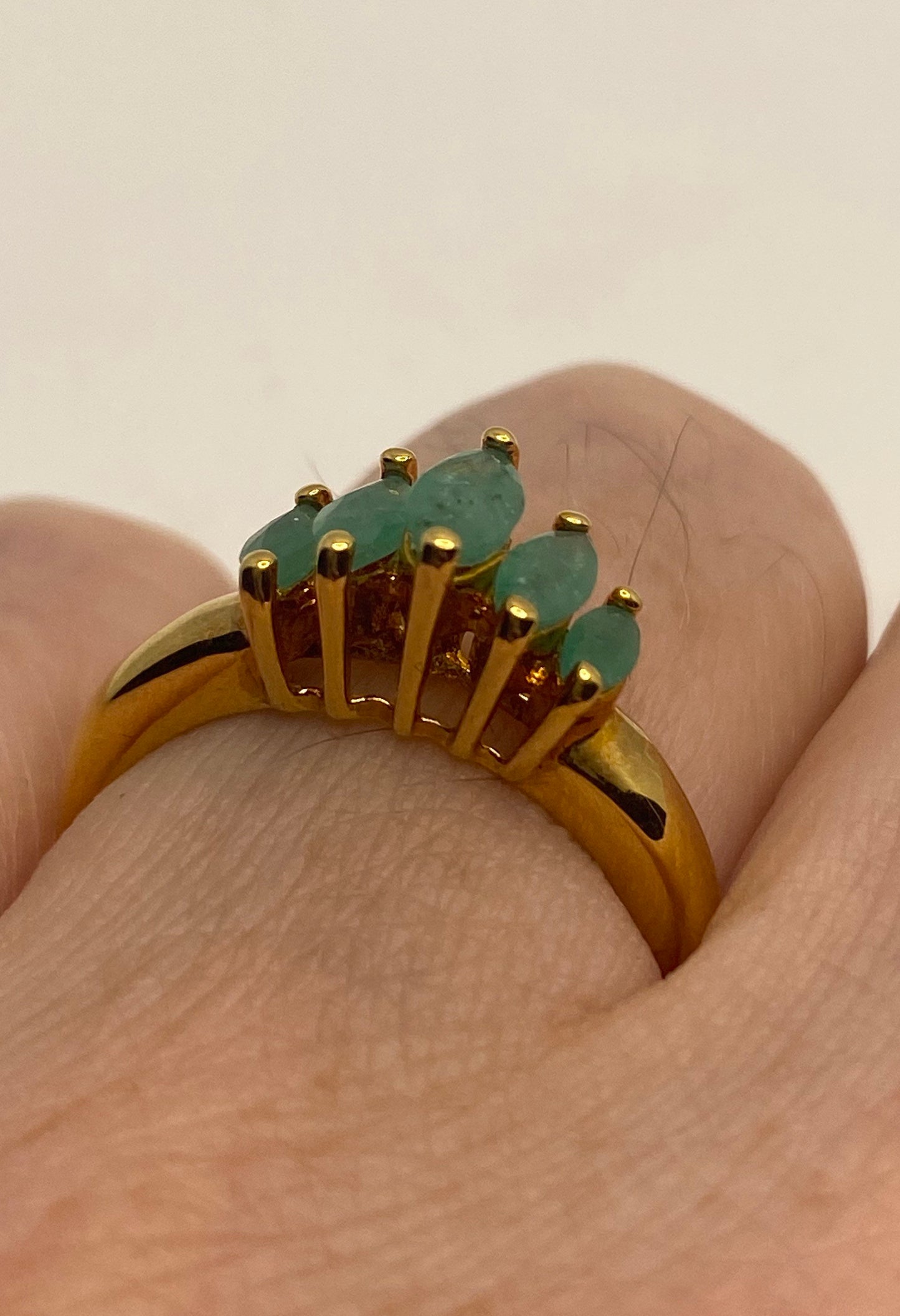 Vintage Green Emerald Golden 925 Sterling Silver Cocktail Ring