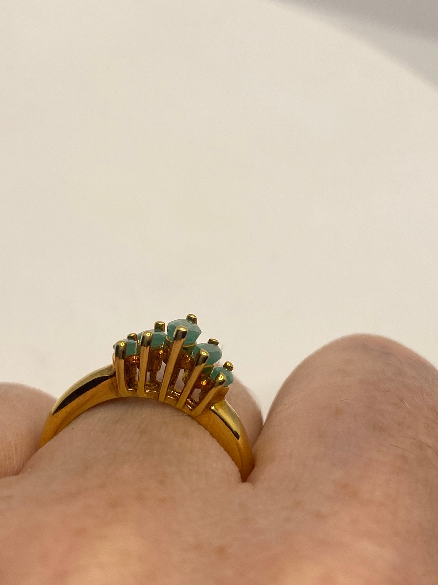 Vintage Green Emerald Golden 925 Sterling Silver Cocktail Ring