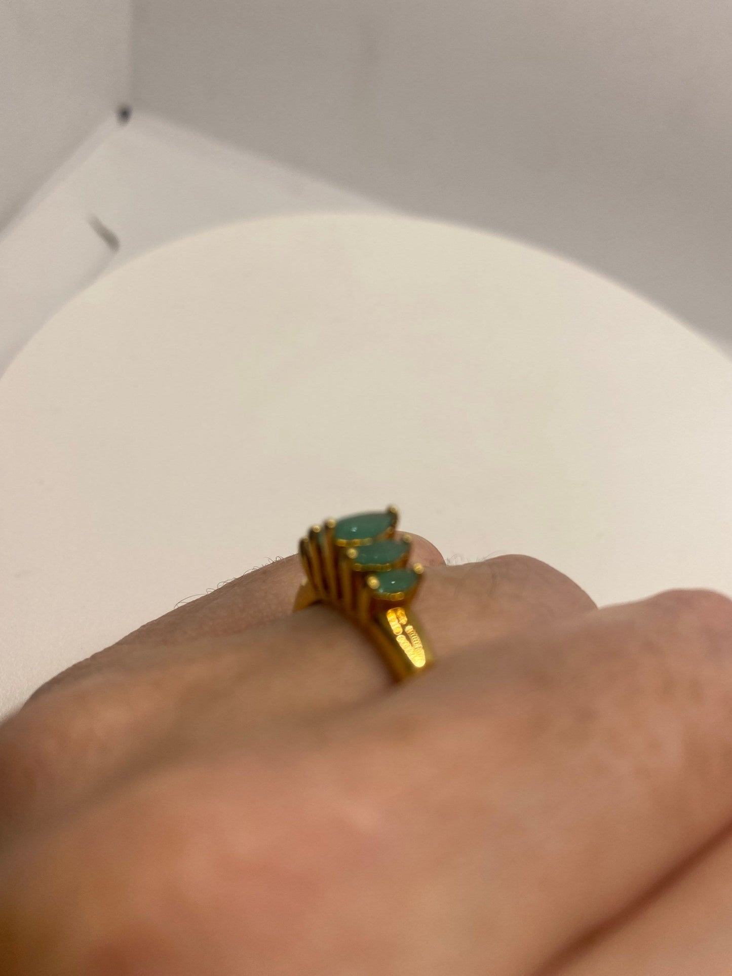 Vintage Green Emerald Golden 925 Sterling Silver Cocktail Ring