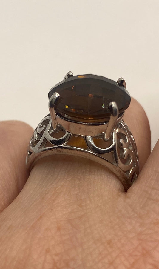 Vintage Smoky Topaz 925 Sterling Silver Ring Size 7