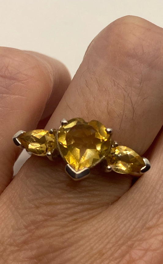 Vintage Citrine 925 Sterling Silver Gothic Ring Size 7