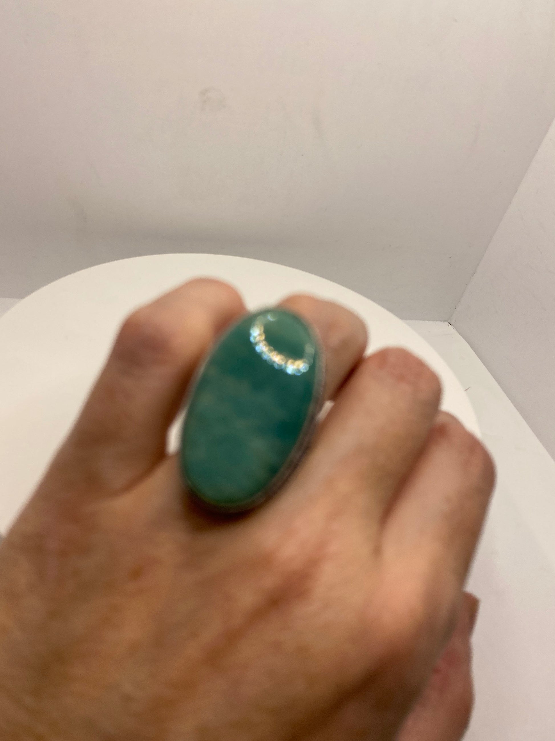 Vintage Green Amazonite Silver Ring Size 8