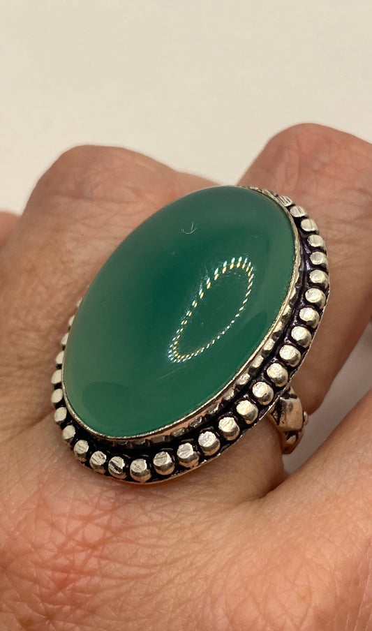 Vintage Green Onyx Silver Ring