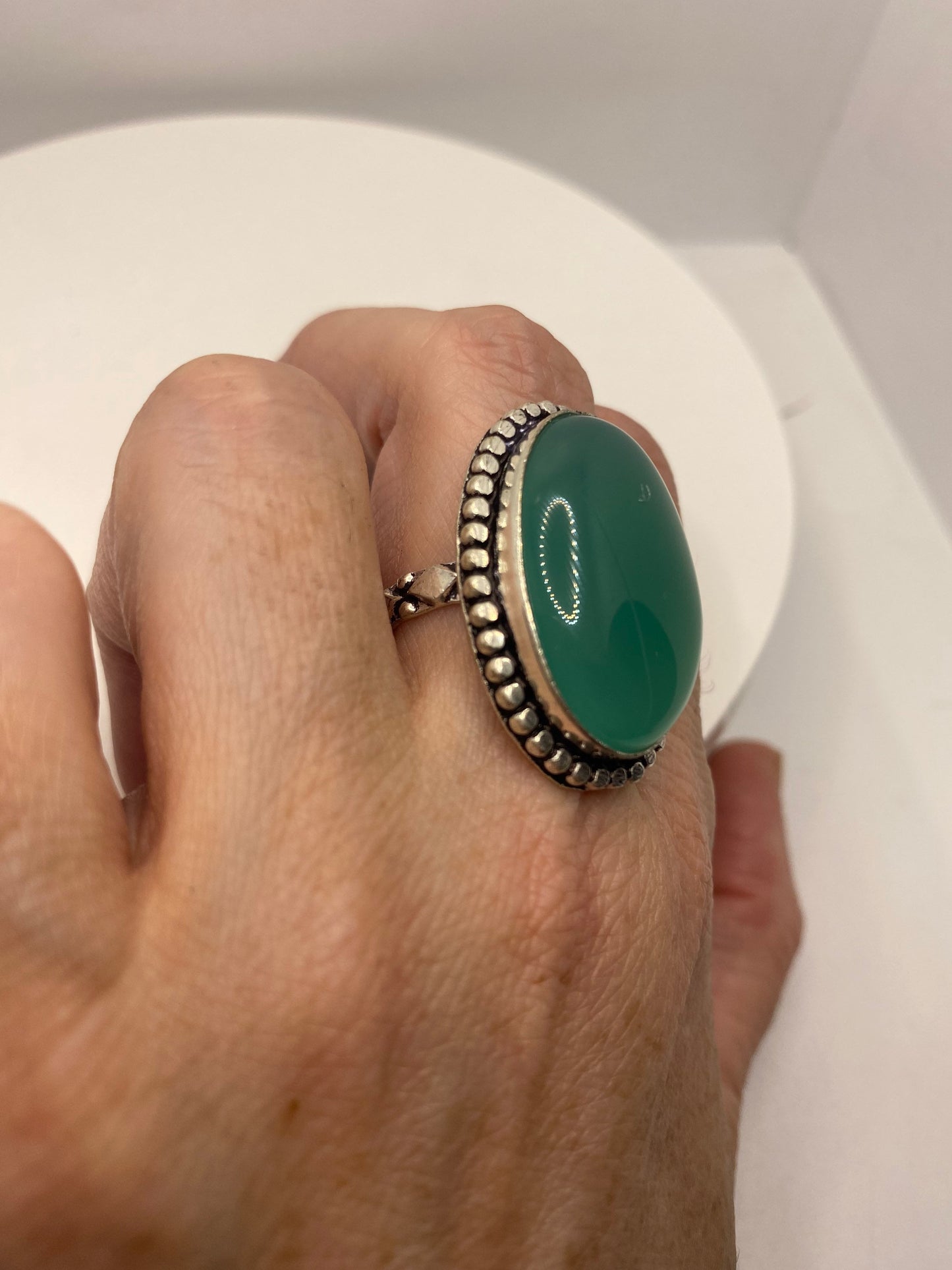 Vintage Green Onyx Silver Ring