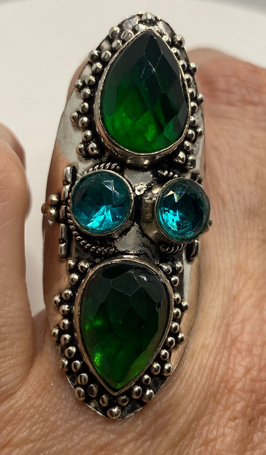 Vintage Aqua Green Art Glass Ring Size 8