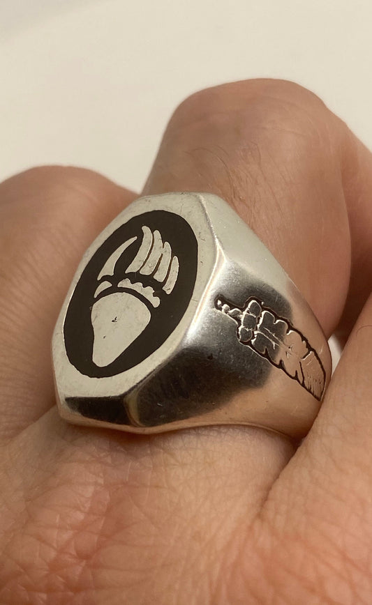 Vintage Native American Style Southwestern Black Inlay Mens Bear Paw Ring