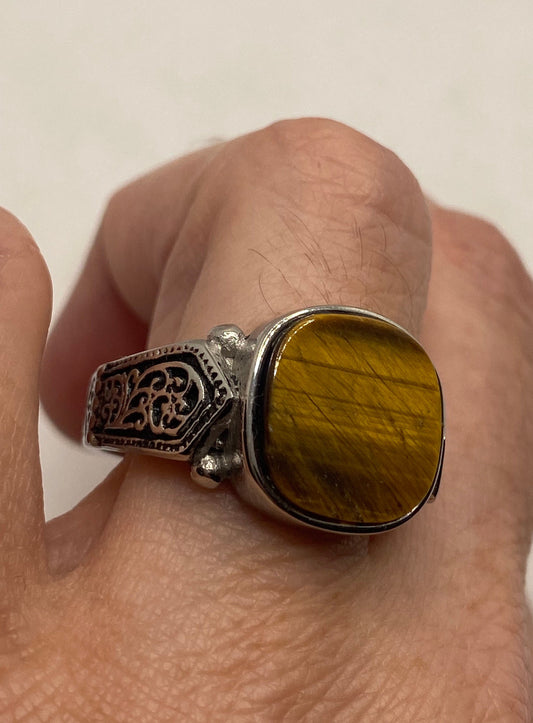 Vintage Stainless Steel Tigers Eye Ring Size 10